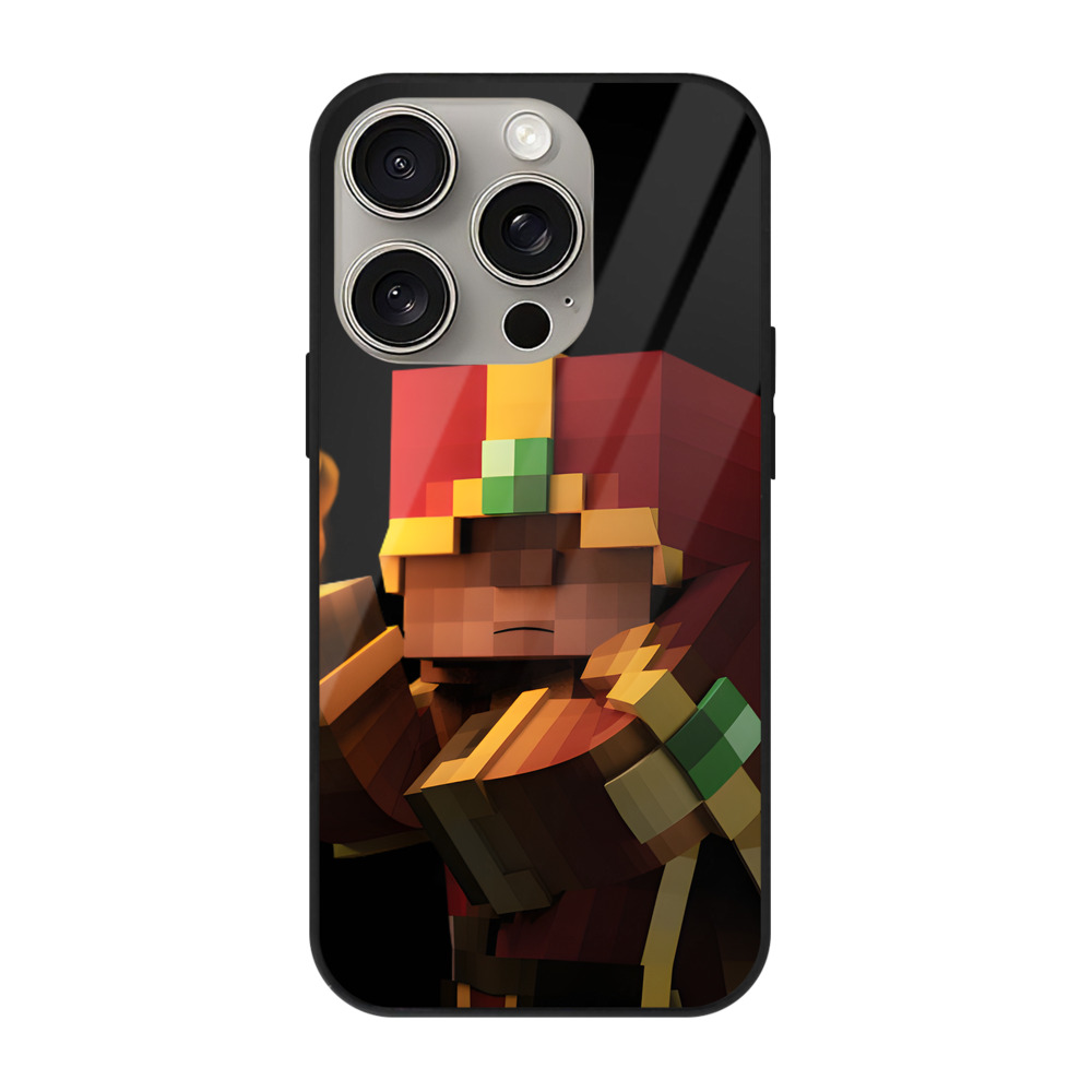（画像用） マインクラフト ブロックの世界 Minecraft MC Block world 【iPhone15Pro対応】スマホケース 耐衝撃＆黄変防止 背面ガラス