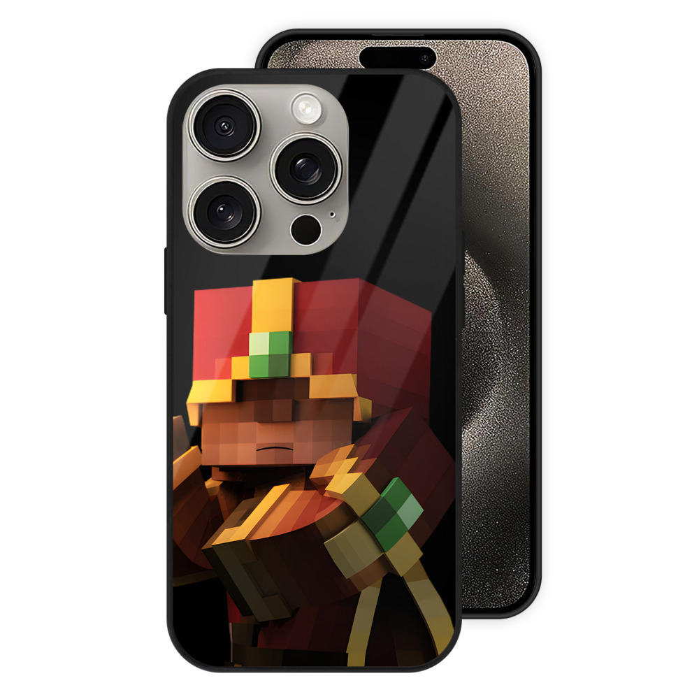 （画像用） マインクラフト ブロックの世界 Minecraft MC Block world 【iPhone15Pro対応】スマホケース 耐衝撃＆黄変防止 背面ガラス