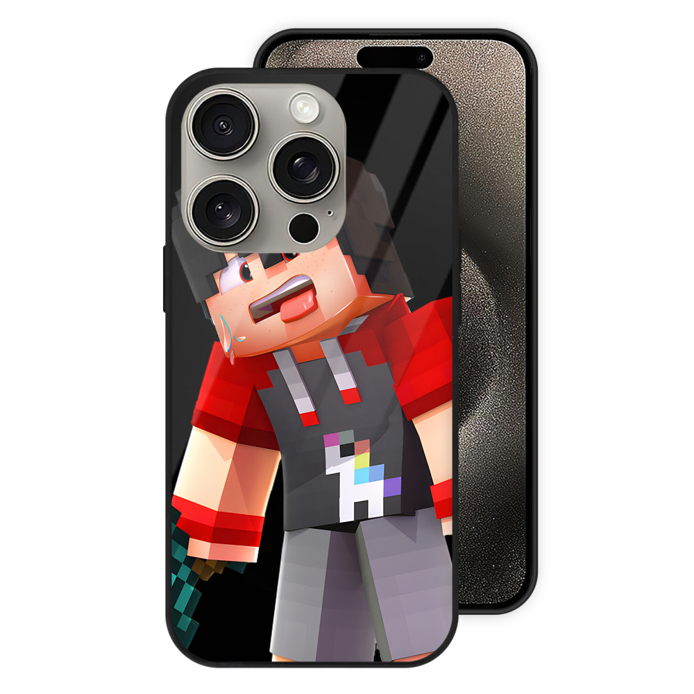 （画像用） マインクラフト ブロックの世界 Minecraft MC Block world 【iPhone15Pro対応】スマホケース 耐衝撃＆黄変防止 背面ガラス