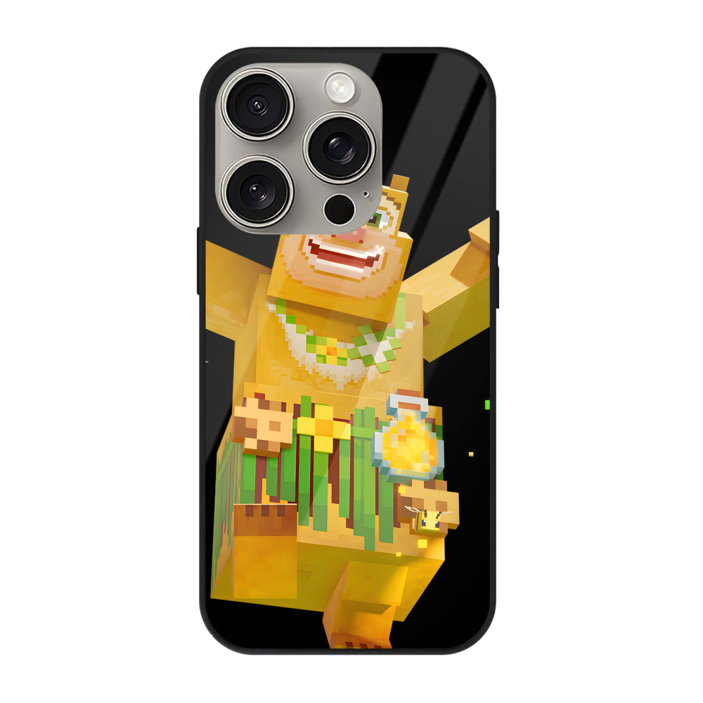 （画像用） マインクラフト ブロックの世界 Minecraft MC Block world 【iPhone15Pro対応】スマホケース 耐衝撃＆黄変防止 背面ガラス