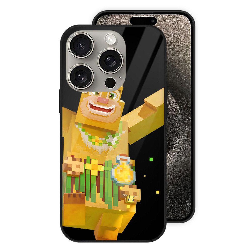 （画像用） マインクラフト ブロックの世界 Minecraft MC Block world 【iPhone15Pro対応】スマホケース 耐衝撃＆黄変防止 背面ガラス