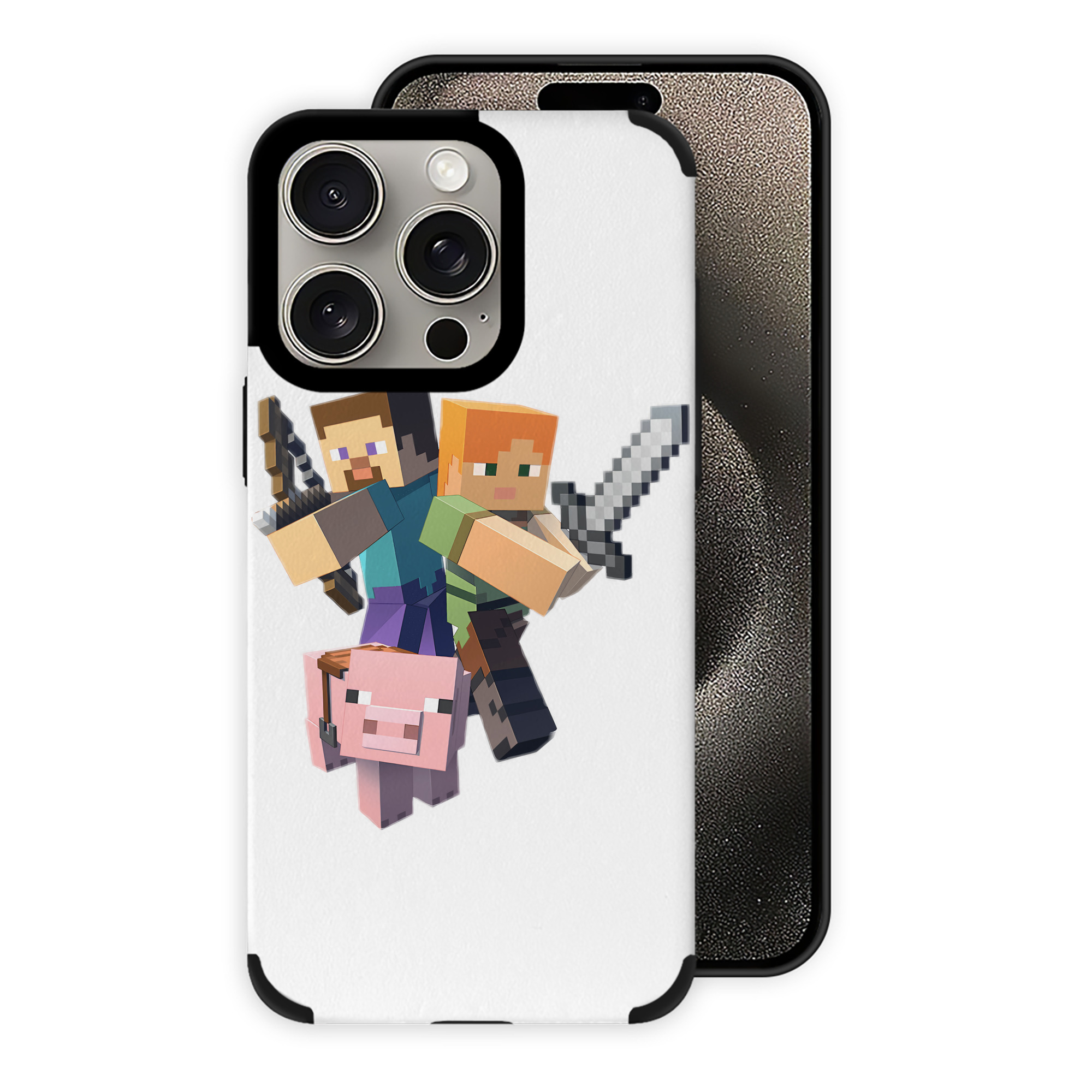 （画像用） マインクラフト ブロックの世界 Minecraft MC Block world 【iPhone15ProMax対応】 PUレザー スマホケース 耐衝撃＆黄変防止
