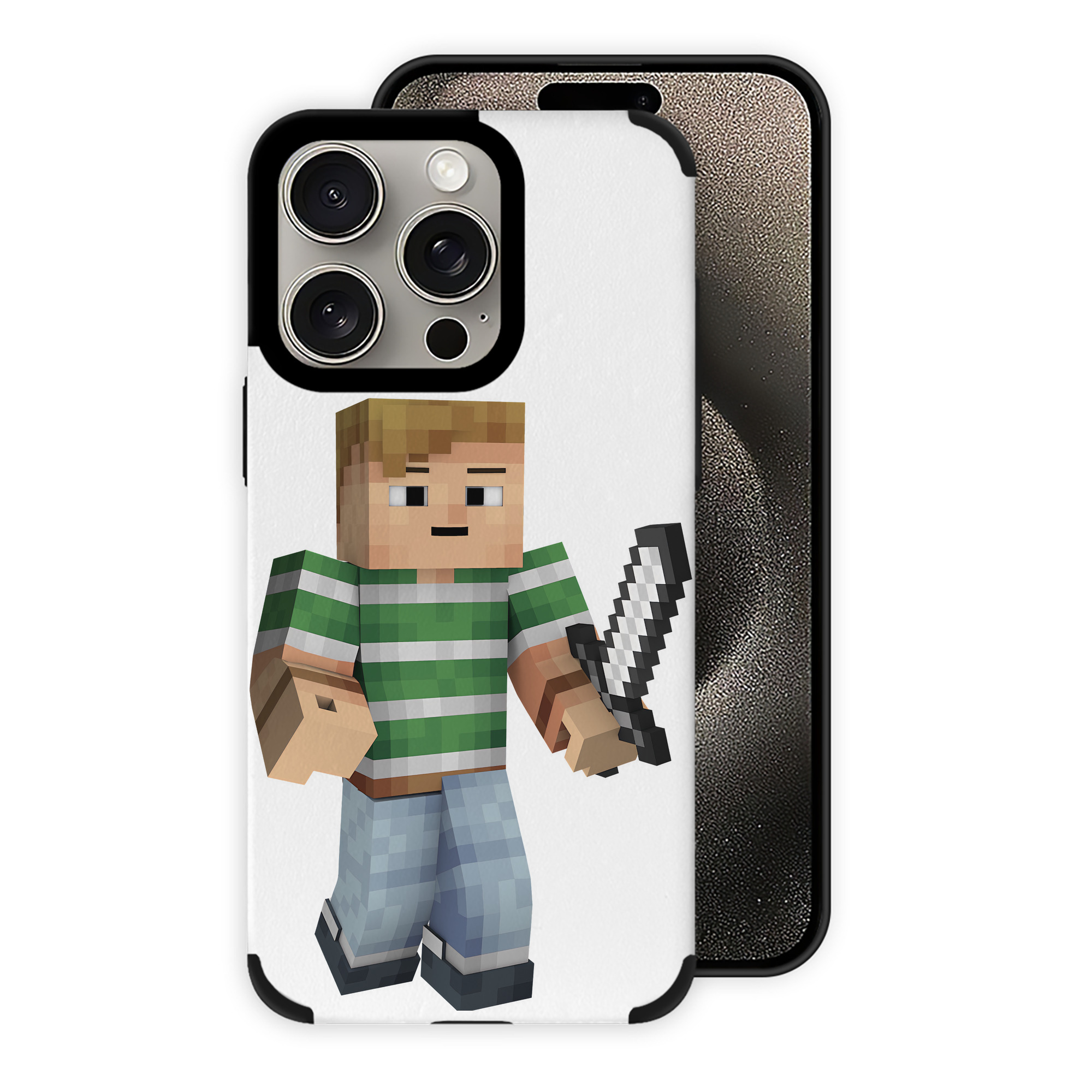 （画像用） マインクラフト ブロックの世界 Minecraft MC Block world 【iPhone15ProMax対応】 PUレザー スマホケース 耐衝撃＆黄変防止
