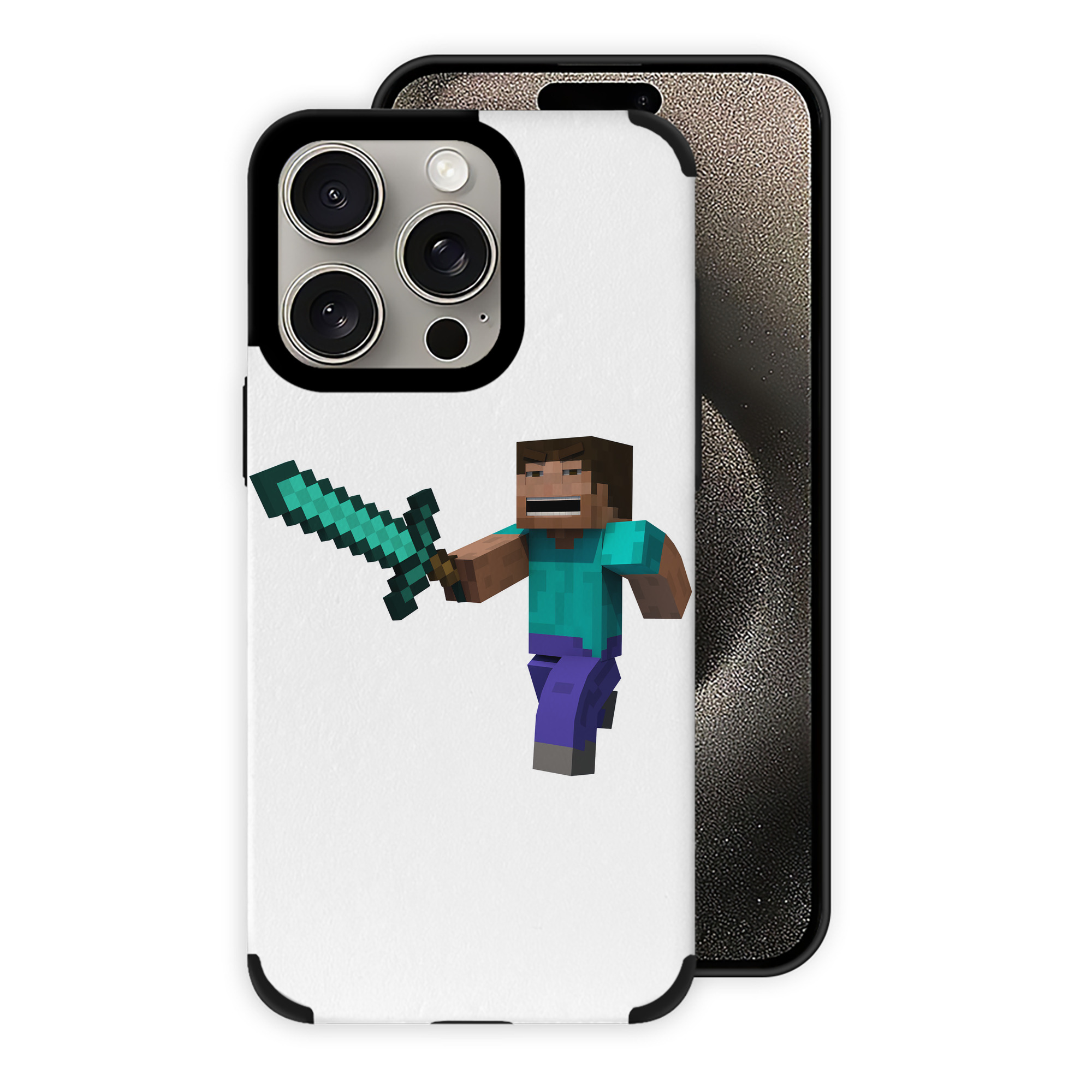 （画像用） マインクラフト ブロックの世界 Minecraft MC Block world 【iPhone15ProMax対応】 PUレザー スマホケース 耐衝撃＆黄変防止