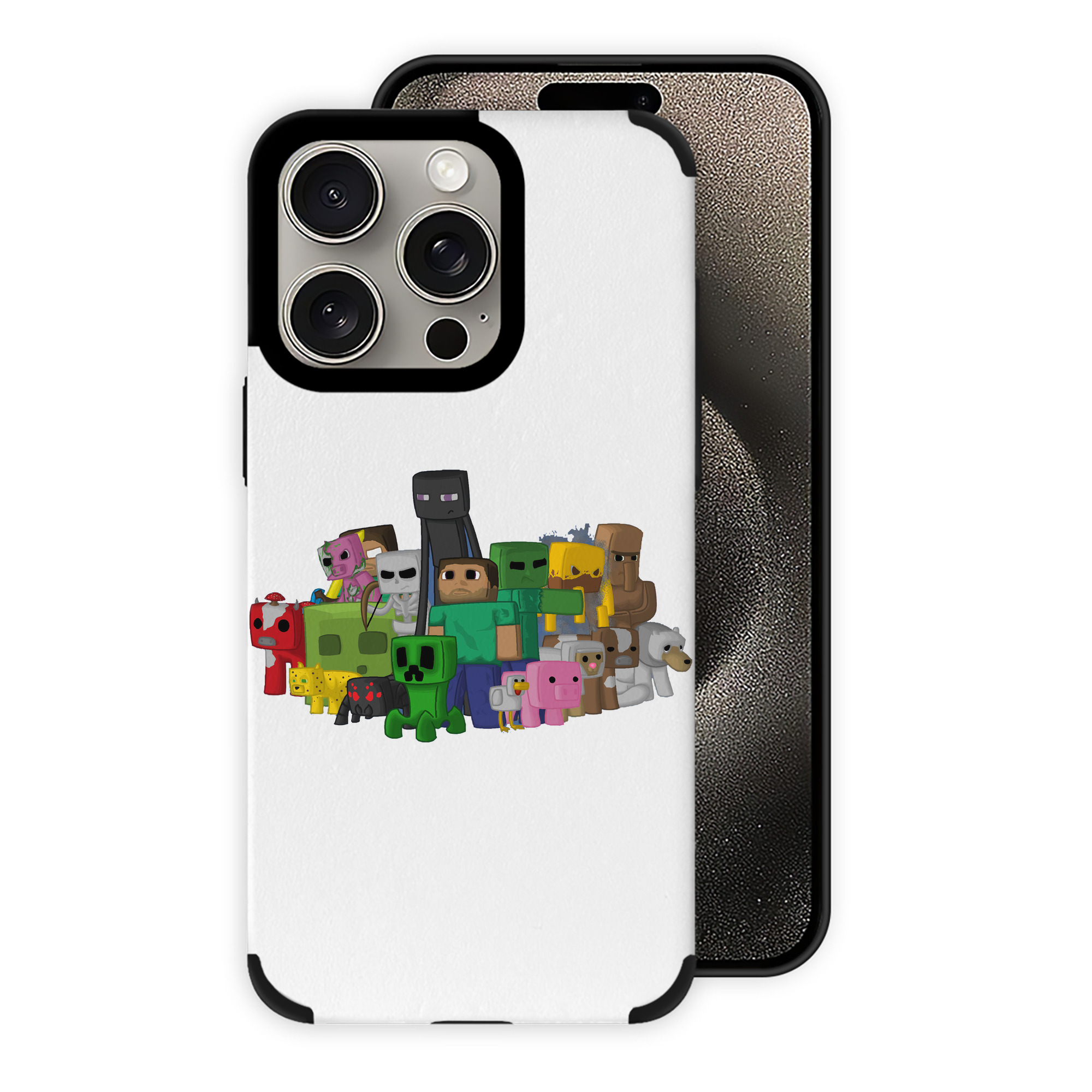 （画像用） マインクラフト ブロックの世界 Minecraft MC Block world 【iPhone15ProMax対応】 PUレザー スマホケース 耐衝撃＆黄変防止