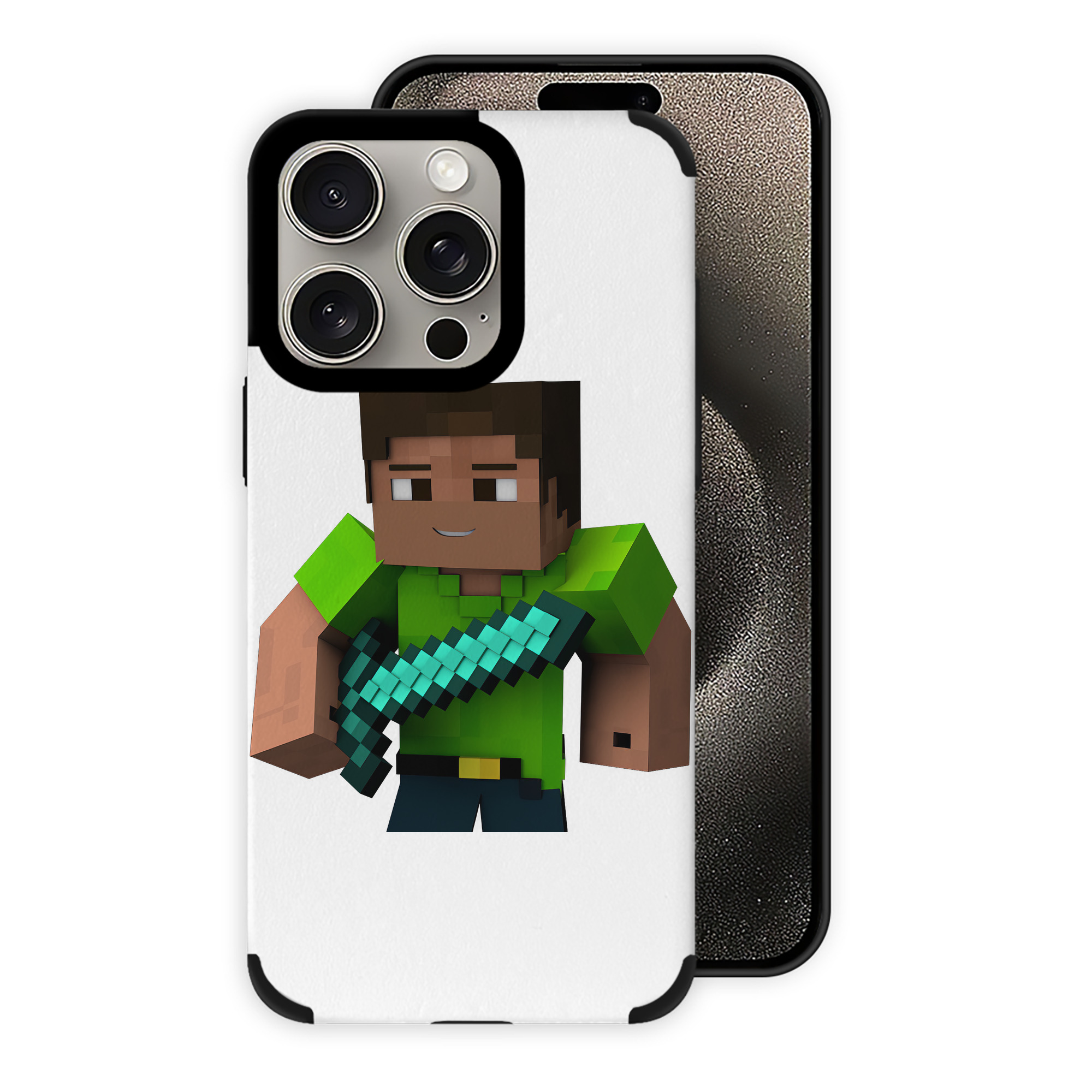 （画像用） マインクラフト ブロックの世界 Minecraft MC Block world 【iPhone15ProMax対応】 PUレザー スマホケース 耐衝撃＆黄変防止