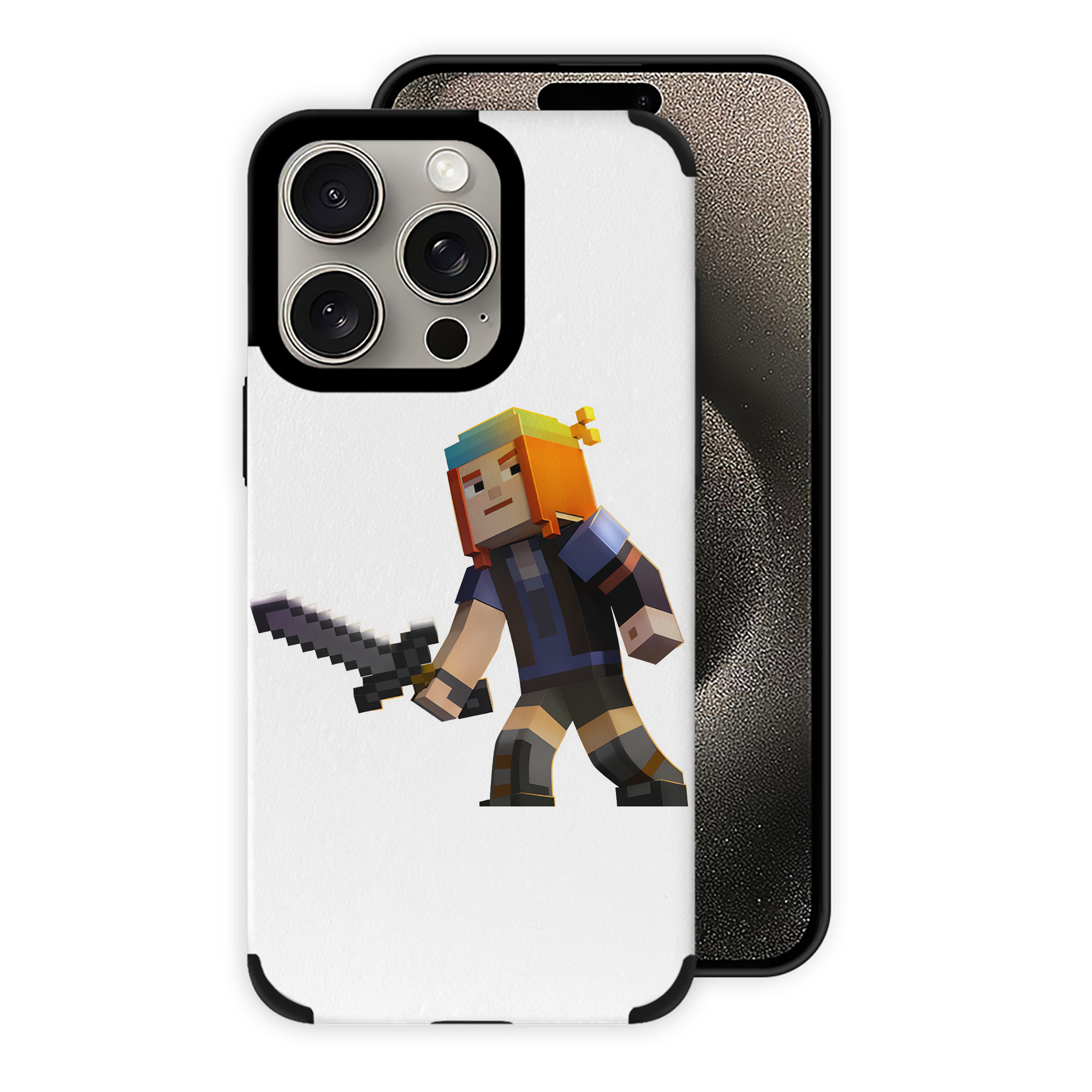 （画像用） マインクラフト ブロックの世界 Minecraft MC Block world 【iPhone15ProMax対応】 PUレザー スマホケース 耐衝撃＆黄変防止