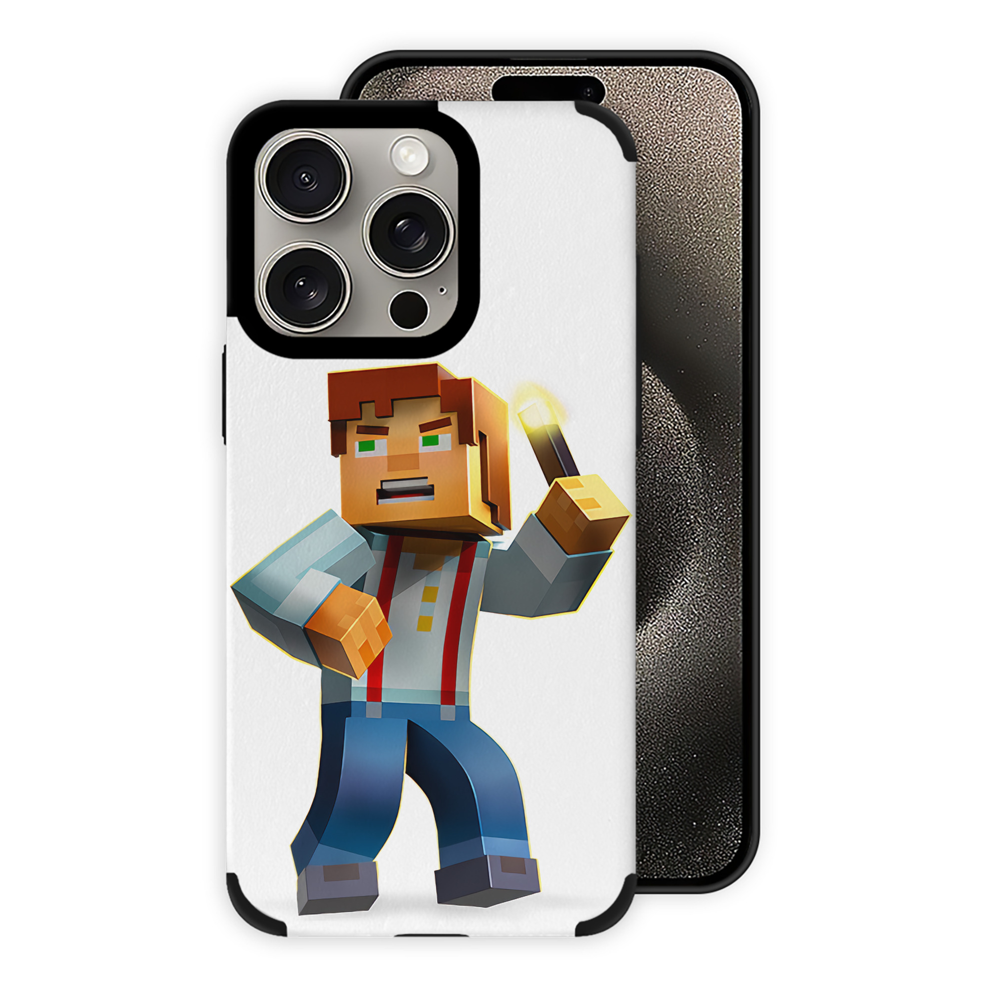（画像用） マインクラフト ブロックの世界 Minecraft MC Block world 【iPhone15ProMax対応】 PUレザー スマホケース 耐衝撃＆黄変防止