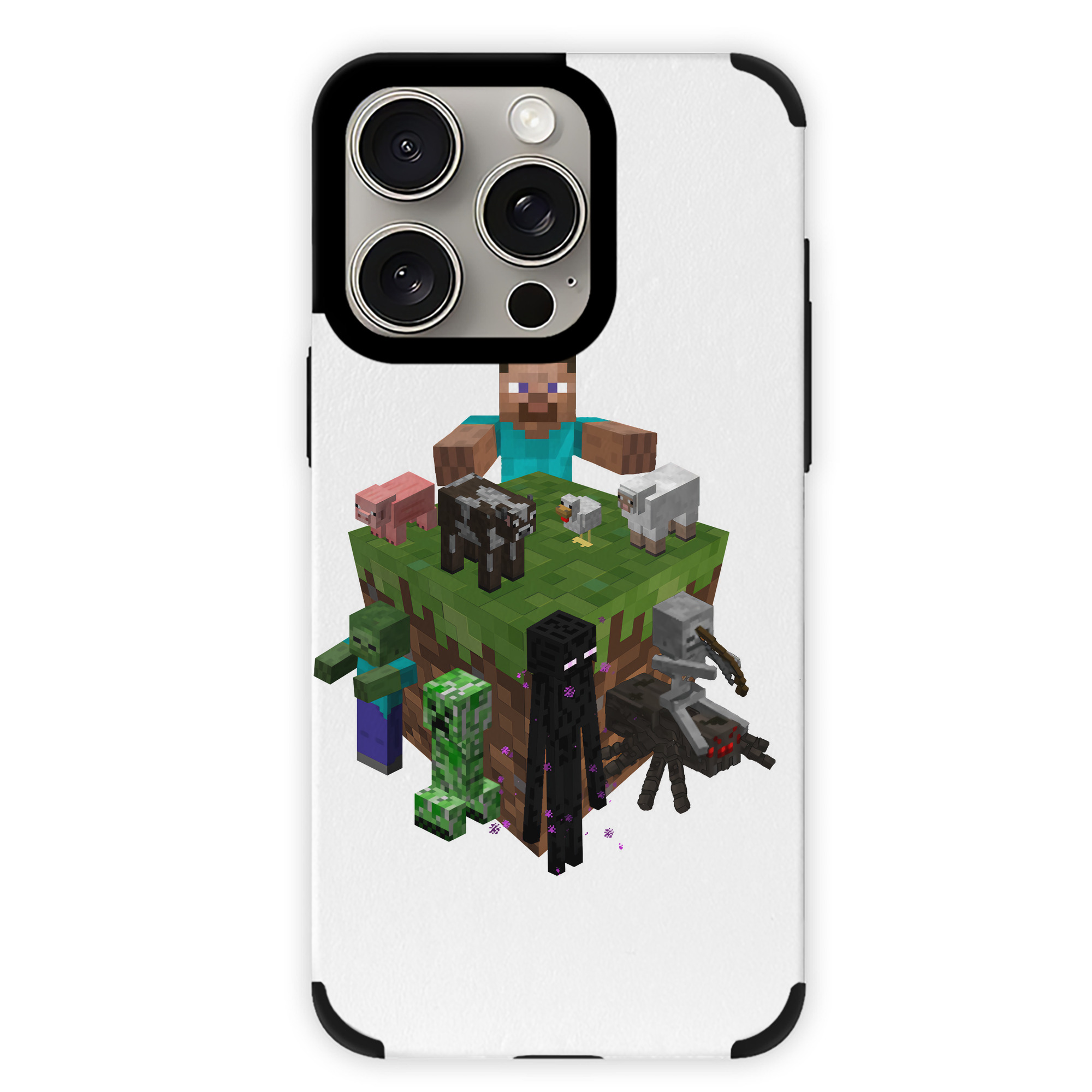 （画像用） マインクラフト ブロックの世界 Minecraft MC Block world 【iPhone15ProMax対応】 PUレザー スマホケース 耐衝撃＆黄変防止