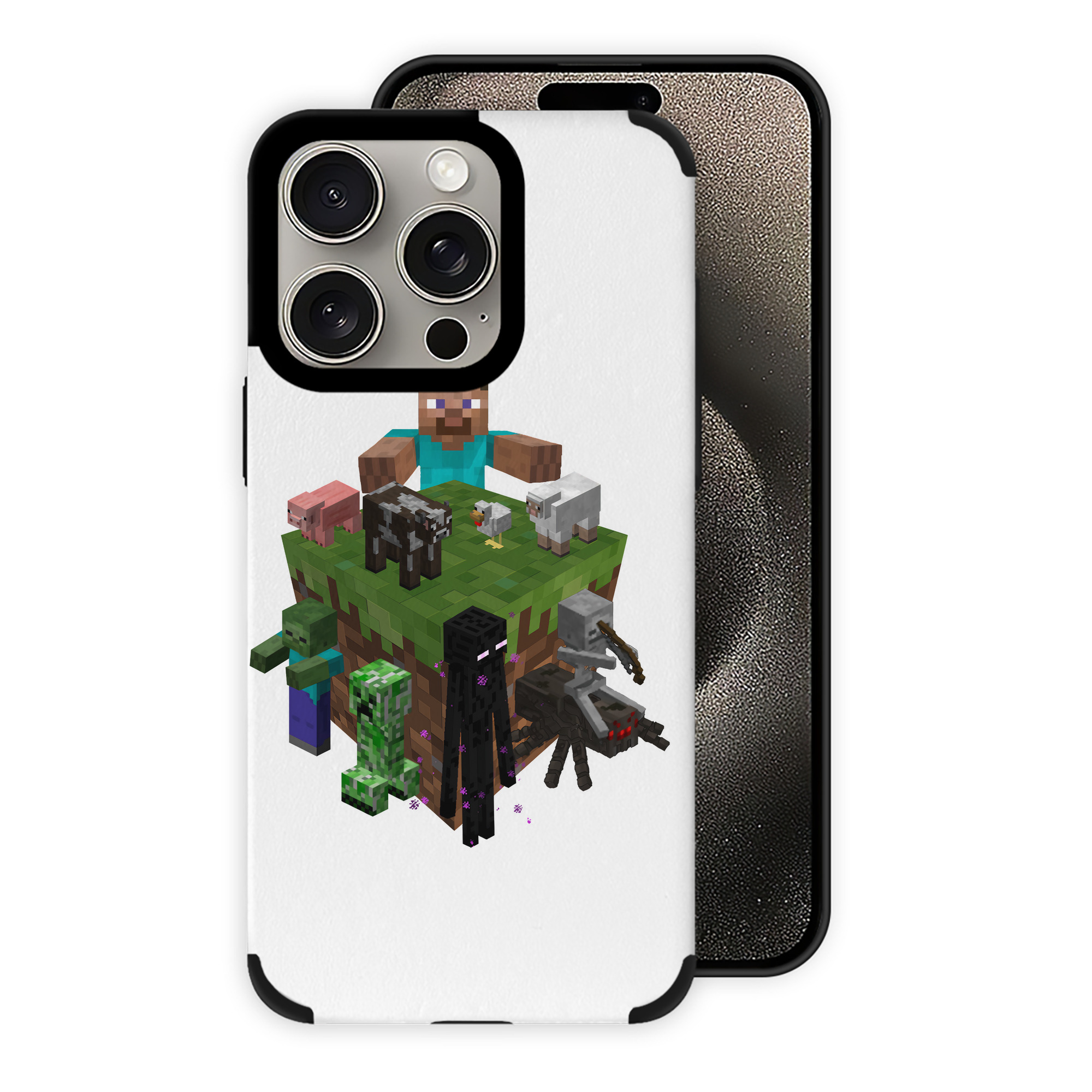（画像用） マインクラフト ブロックの世界 Minecraft MC Block world 【iPhone15ProMax対応】 PUレザー スマホケース 耐衝撃＆黄変防止