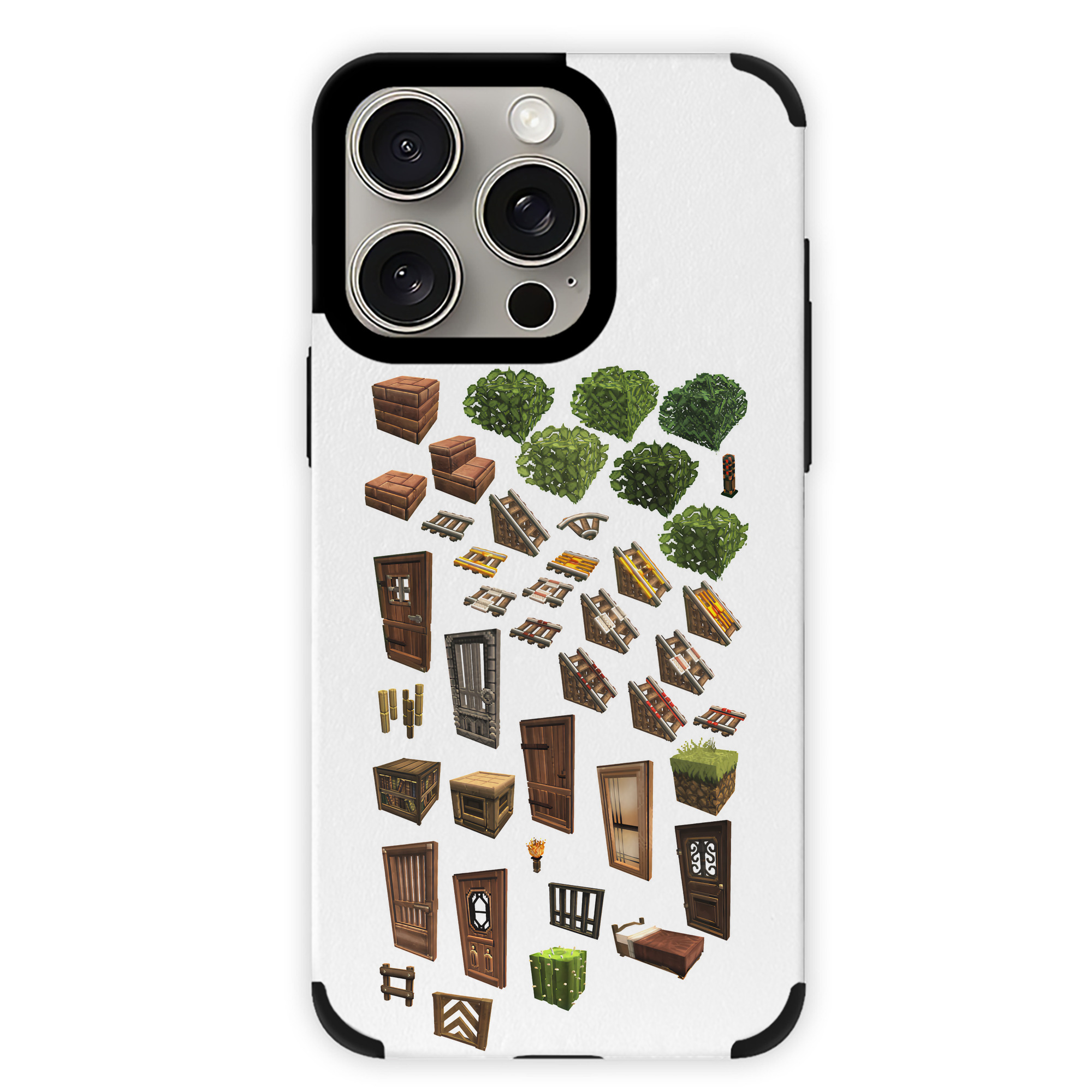 （画像用） マインクラフト ブロックの世界 Minecraft MC Block world 【iPhone15ProMax対応】 PUレザー スマホケース 耐衝撃＆黄変防止