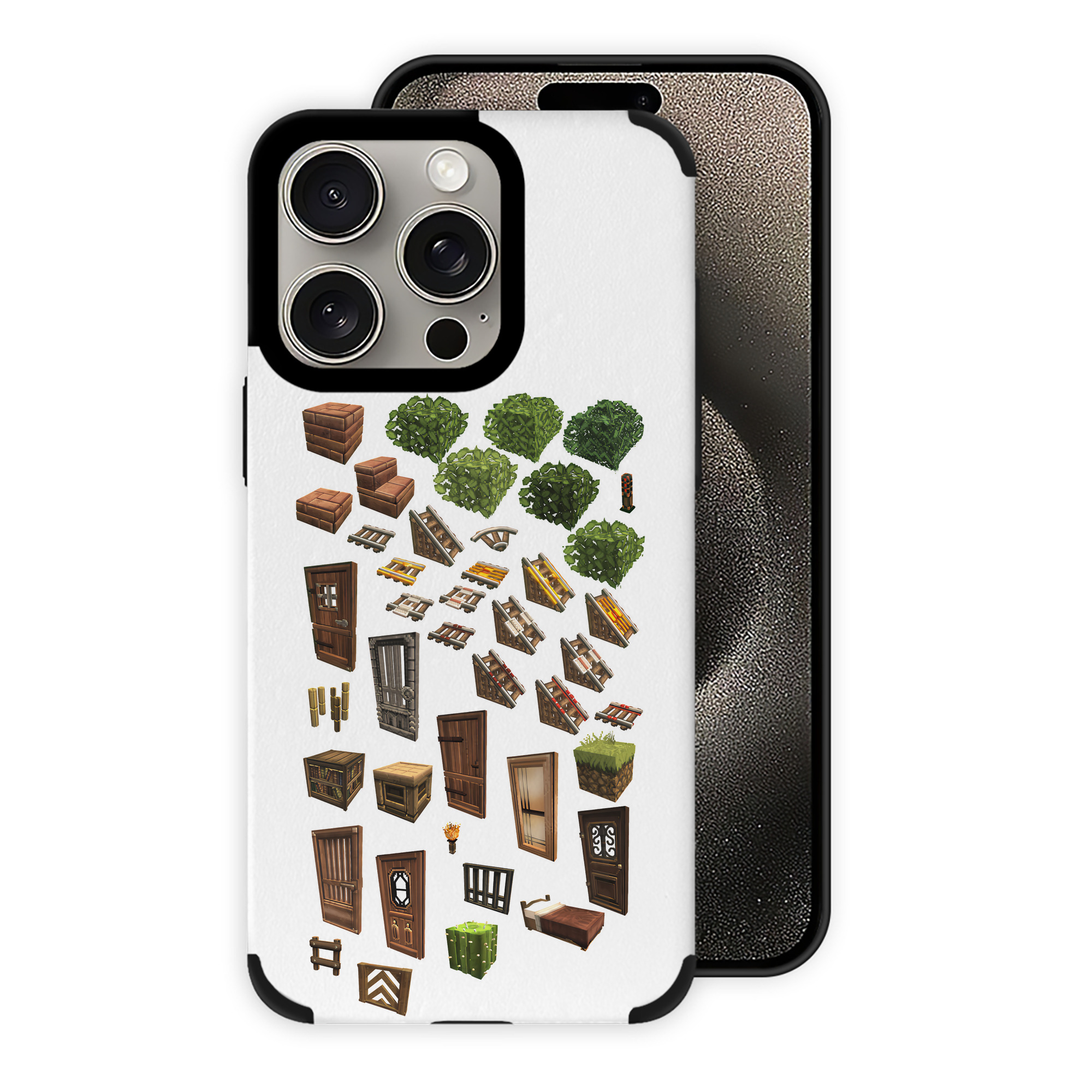 （画像用） マインクラフト ブロックの世界 Minecraft MC Block world 【iPhone15ProMax対応】 PUレザー スマホケース 耐衝撃＆黄変防止