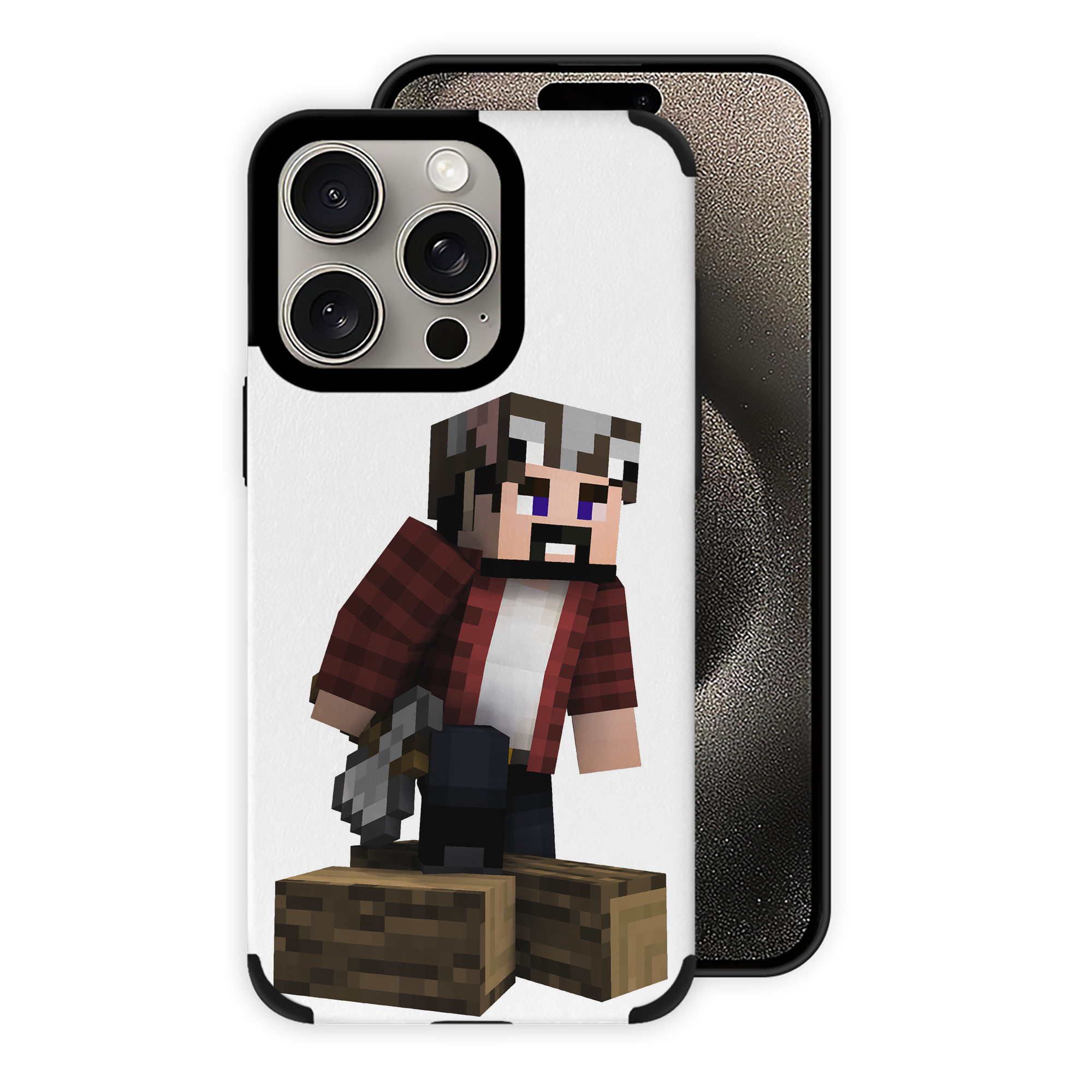（画像用） マインクラフト ブロックの世界 Minecraft MC Block world 【iPhone15ProMax対応】 PUレザー スマホケース 耐衝撃＆黄変防止