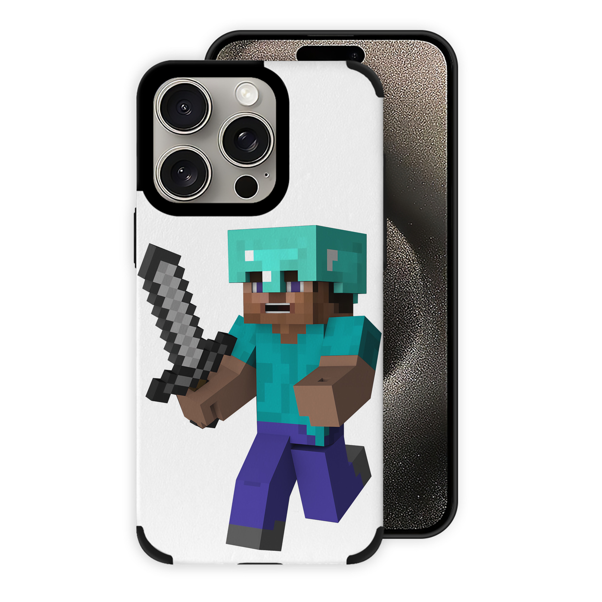 （画像用） マインクラフト ブロックの世界 Minecraft MC Block world 【iPhone15ProMax対応】 PUレザー スマホケース 耐衝撃＆黄変防止
