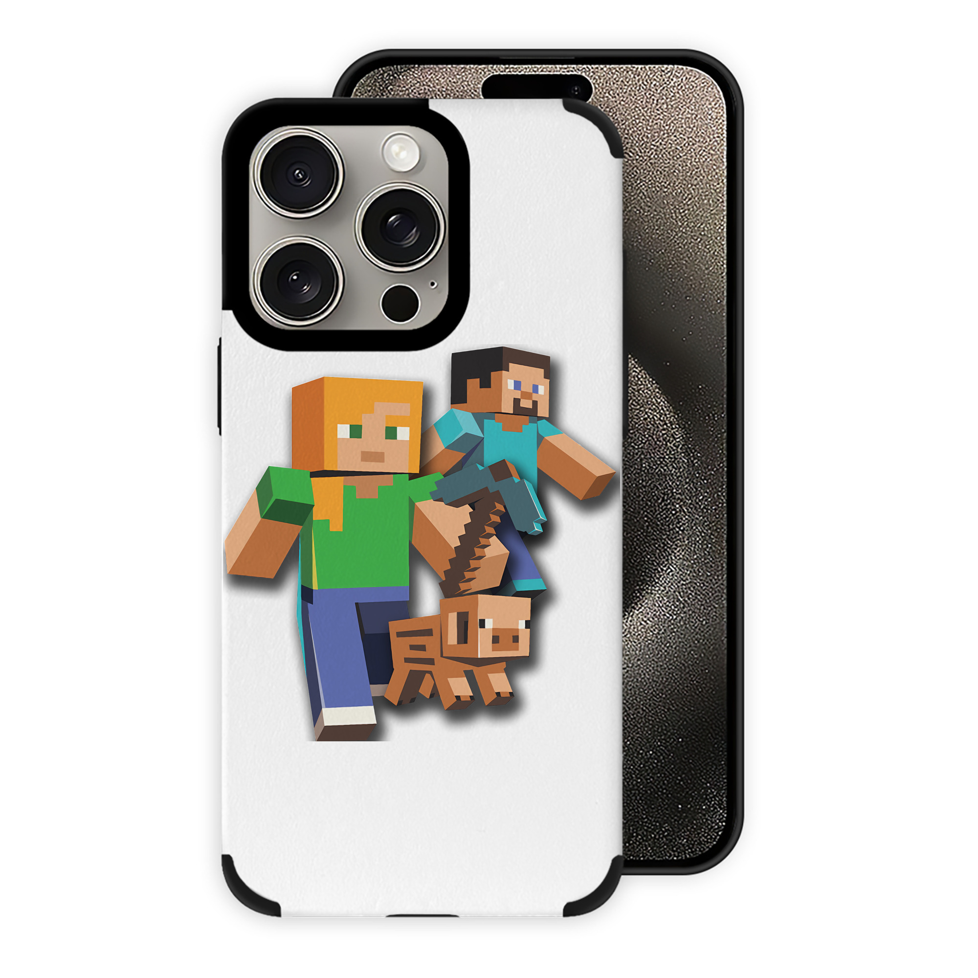 （画像用） マインクラフト ブロックの世界 Minecraft MC Block world 【iPhone15ProMax対応】 PUレザー スマホケース 耐衝撃＆黄変防止
