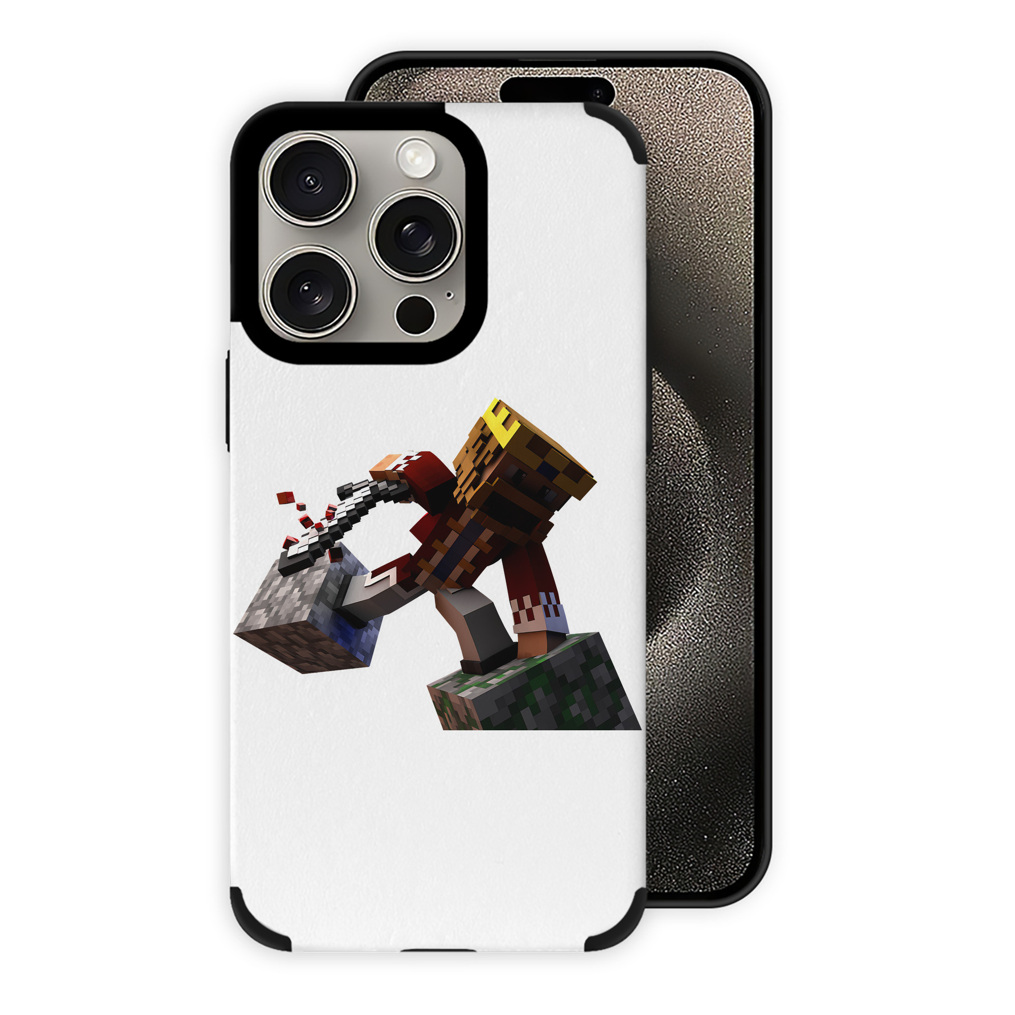 （画像用） マインクラフト ブロックの世界 Minecraft MC Block world 【iPhone15ProMax対応】 PUレザー スマホケース 耐衝撃＆黄変防止