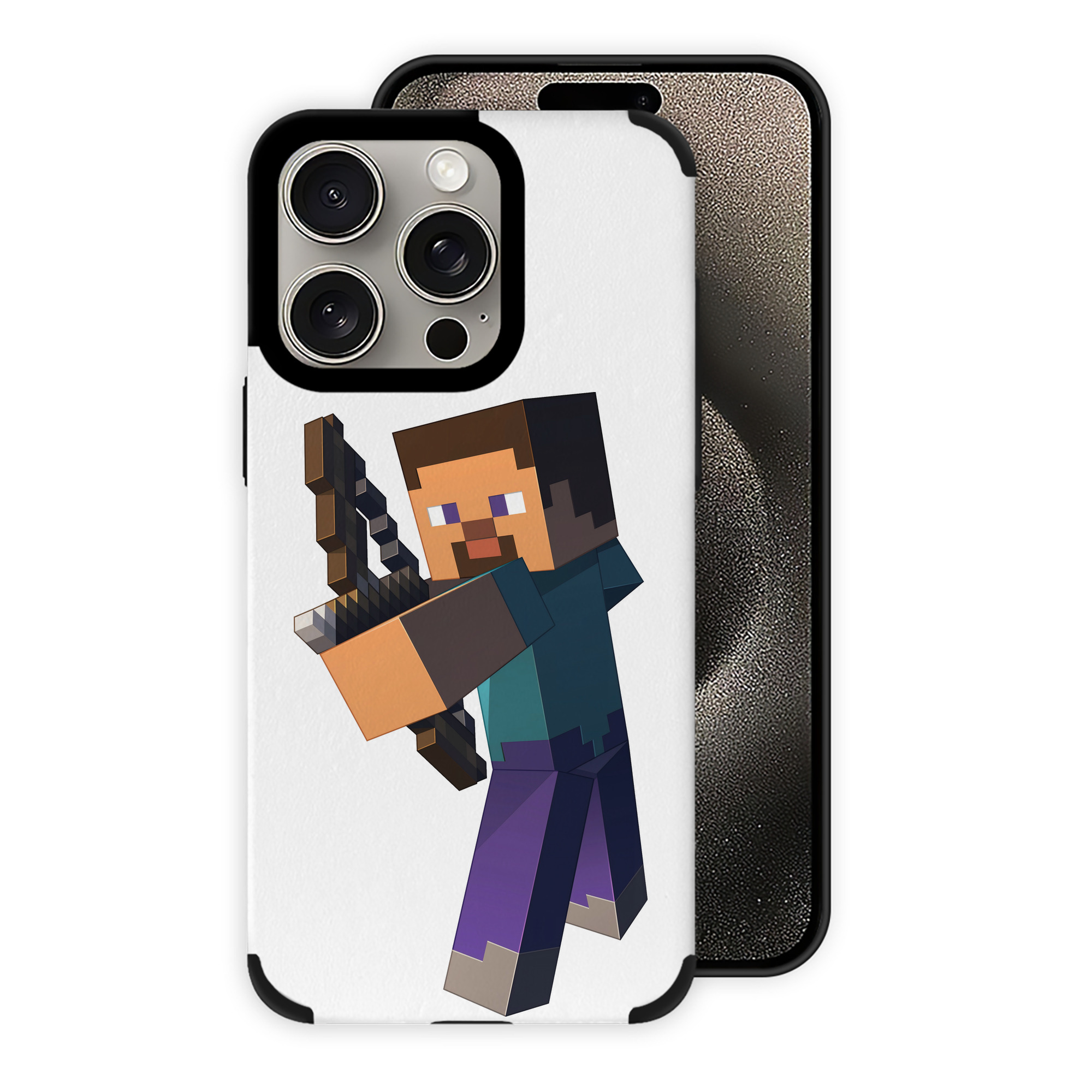 （画像用） マインクラフト ブロックの世界 Minecraft MC Block world 【iPhone15ProMax対応】 PUレザー スマホケース 耐衝撃＆黄変防止