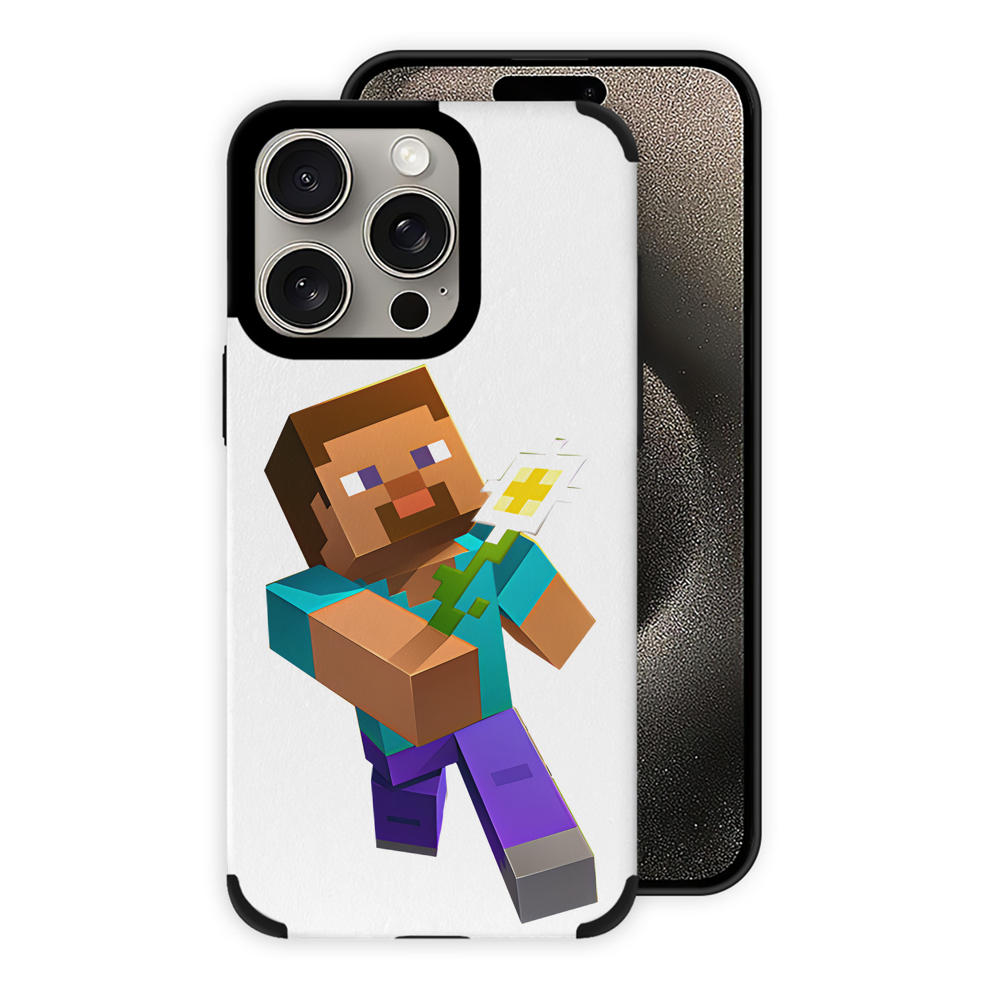 （画像用） マインクラフト ブロックの世界 Minecraft MC Block world 【iPhone15ProMax対応】 PUレザー スマホケース 耐衝撃＆黄変防止