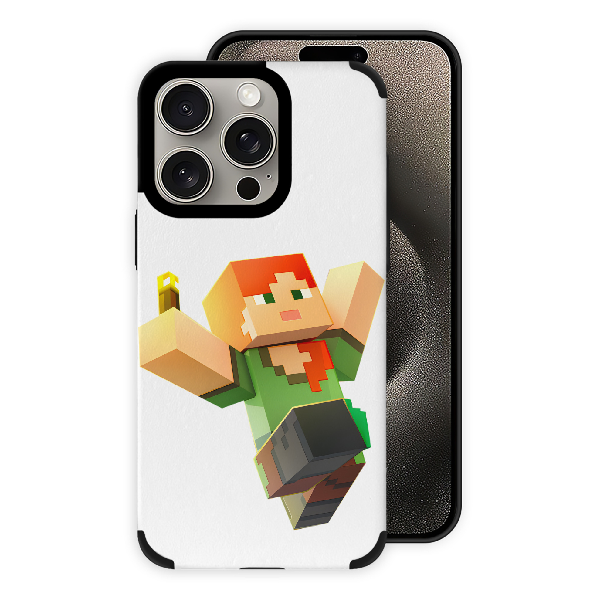 （画像用） マインクラフト ブロックの世界 Minecraft MC Block world 【iPhone15ProMax対応】 PUレザー スマホケース 耐衝撃＆黄変防止