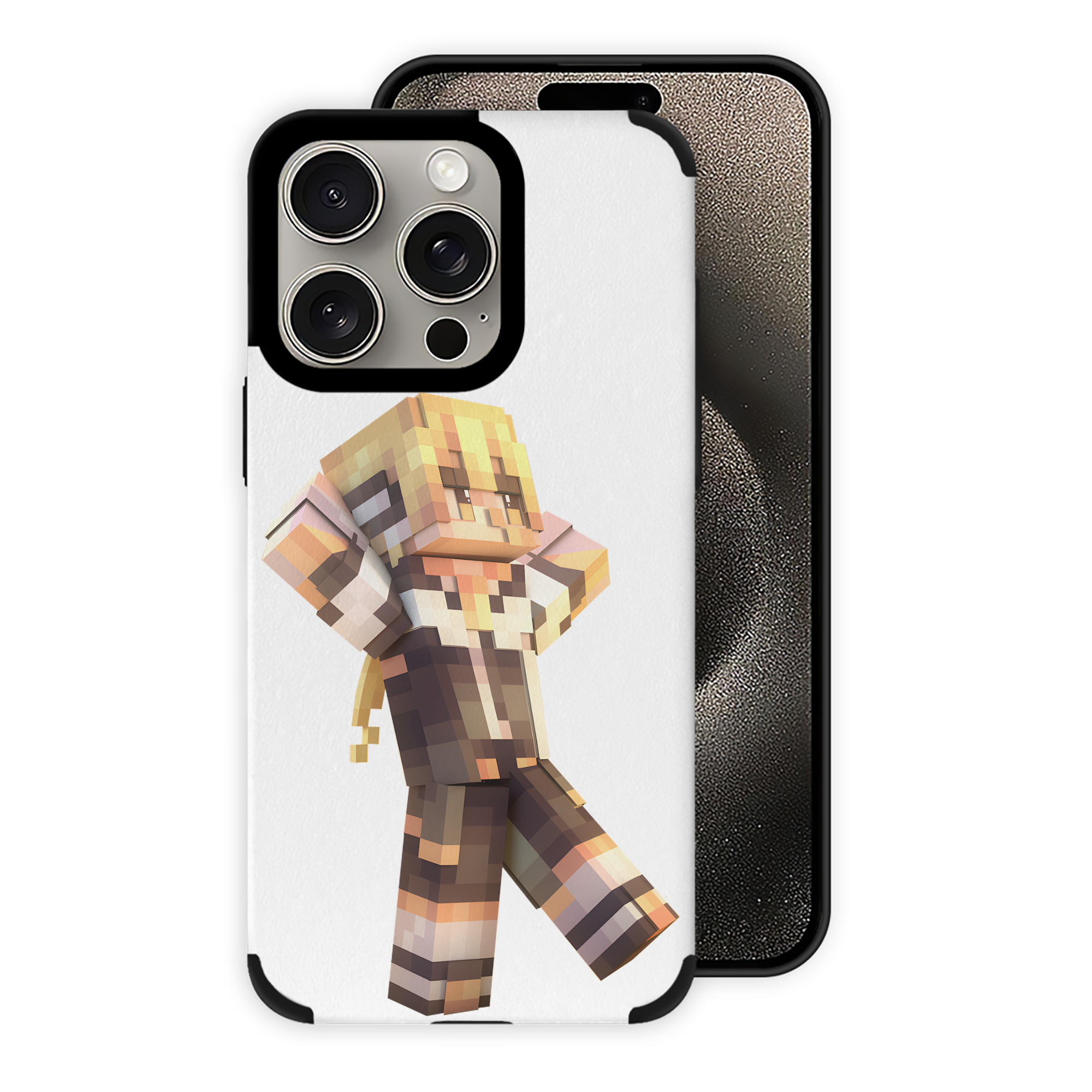 （画像用） マインクラフト ブロックの世界 Minecraft MC Block world 【iPhone15ProMax対応】 PUレザー スマホケース 耐衝撃＆黄変防止