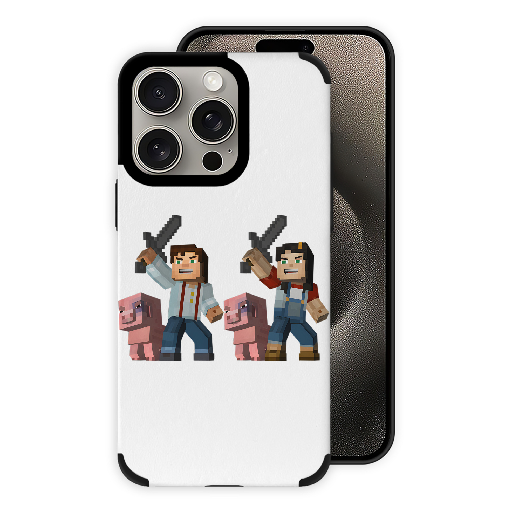 （画像用） マインクラフト ブロックの世界 Minecraft MC Block world 【iPhone15ProMax対応】 PUレザー スマホケース 耐衝撃＆黄変防止