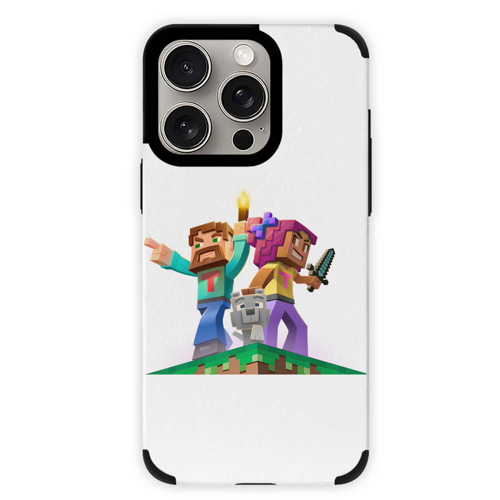 （画像用） マインクラフト ブロックの世界 Minecraft MC Block world 【iPhone15ProMax対応】 PUレザー スマホケース 耐衝撃＆黄変防止