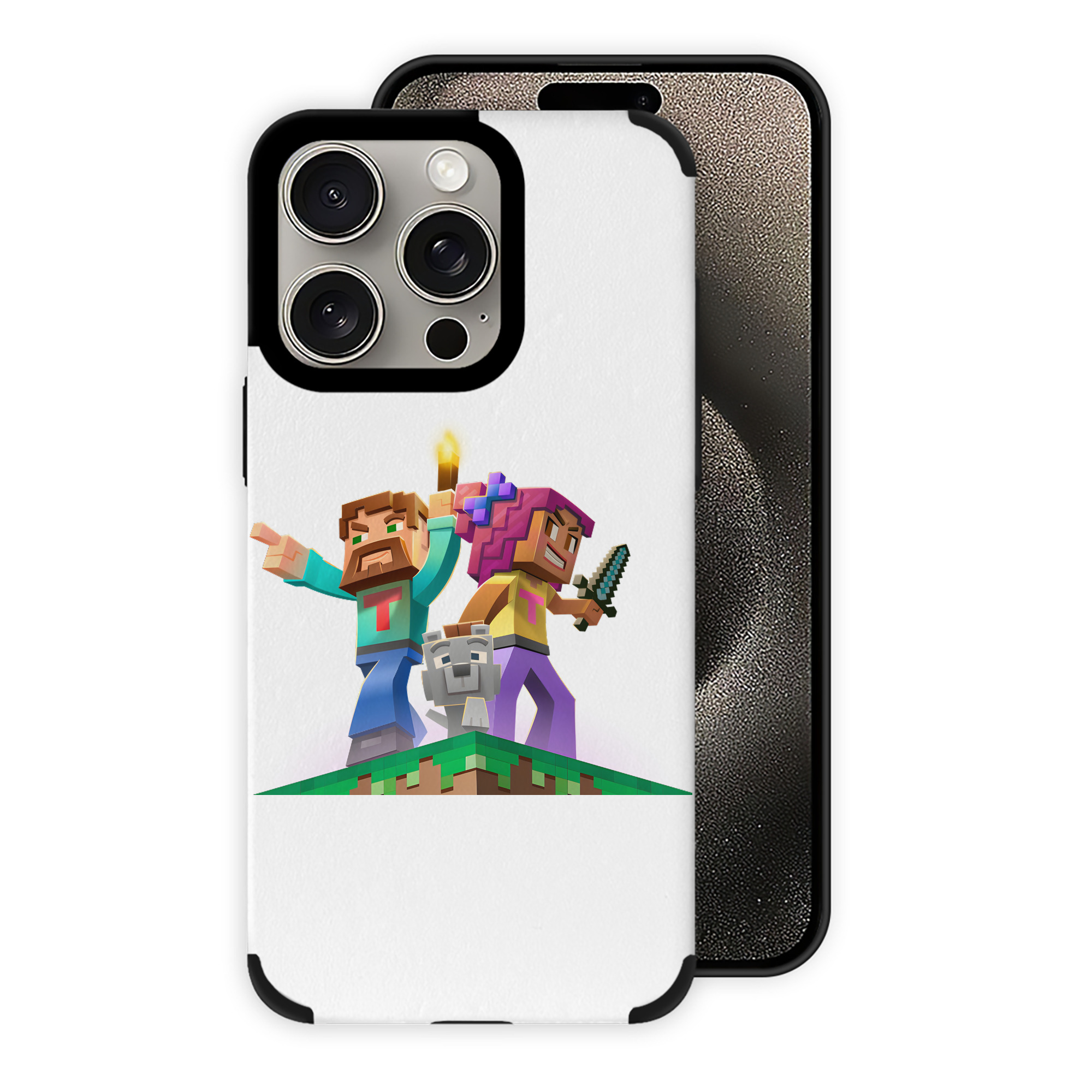 （画像用） マインクラフト ブロックの世界 Minecraft MC Block world 【iPhone15ProMax対応】 PUレザー スマホケース 耐衝撃＆黄変防止