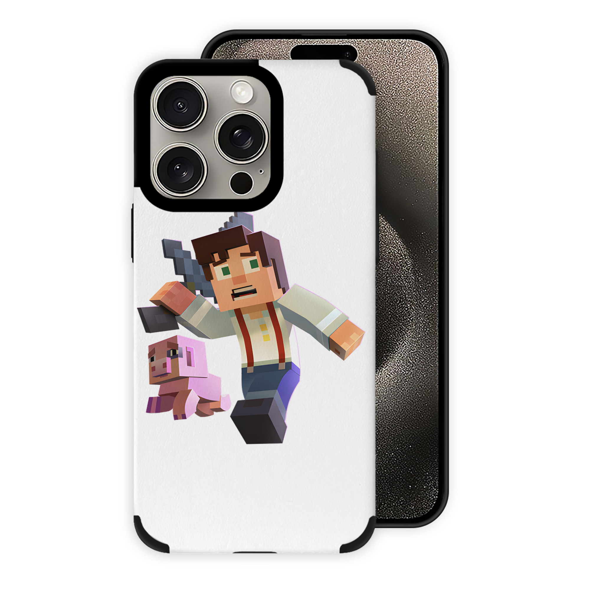 （画像用） マインクラフト ブロックの世界 Minecraft MC Block world 【iPhone15ProMax対応】 PUレザー スマホケース 耐衝撃＆黄変防止