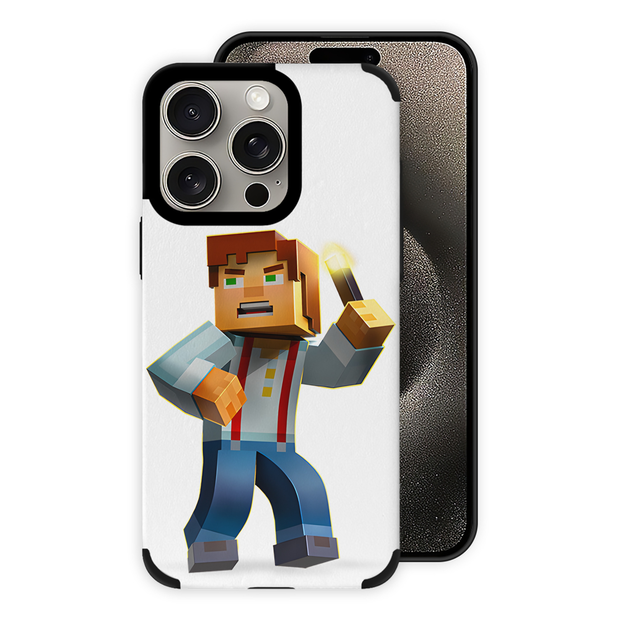 （画像用） マインクラフト ブロックの世界 Minecraft MC Block world 【iPhone15ProMax対応】 PUレザー スマホケース 耐衝撃＆黄変防止