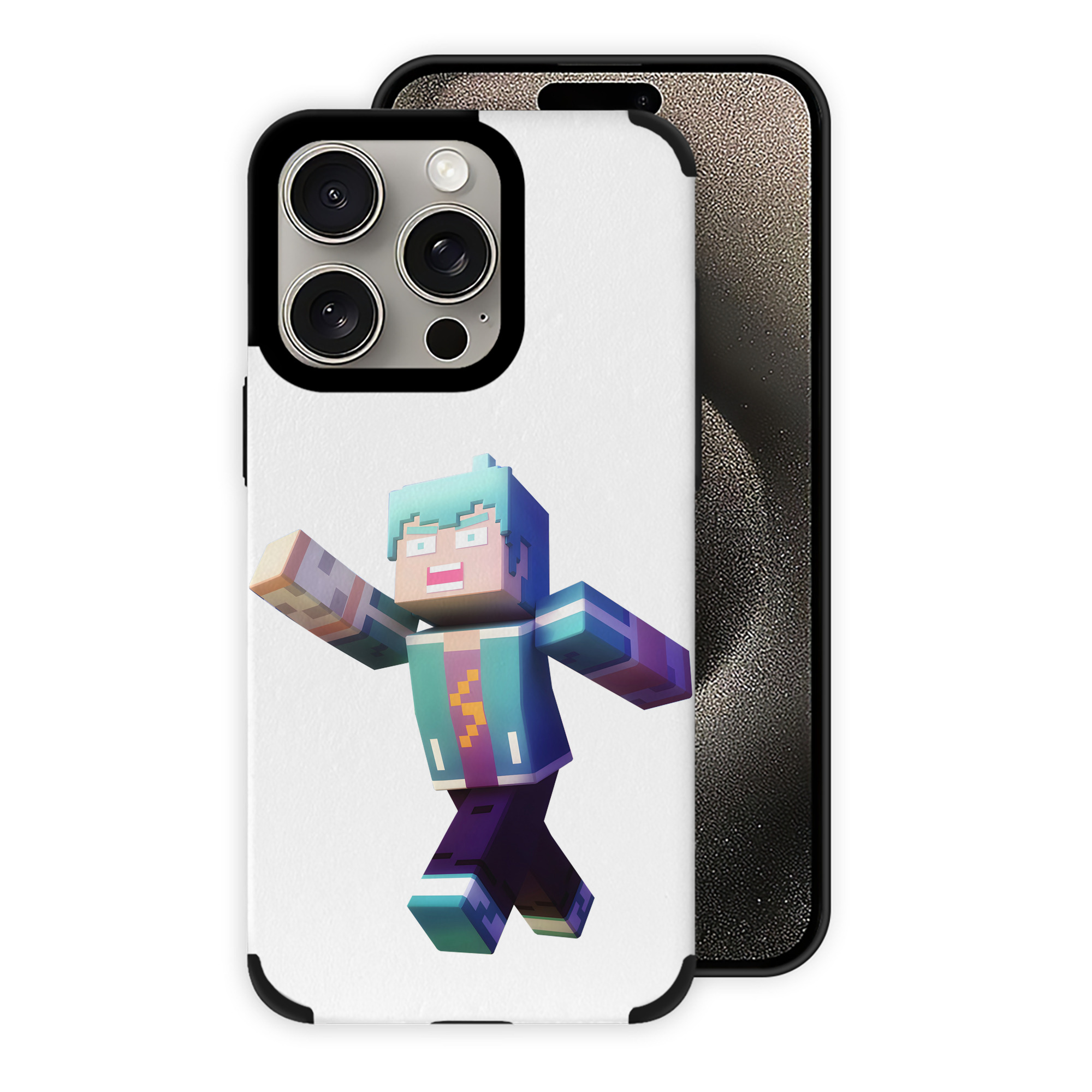 （画像用） マインクラフト ブロックの世界 Minecraft MC Block world 【iPhone15ProMax対応】 PUレザー スマホケース 耐衝撃＆黄変防止