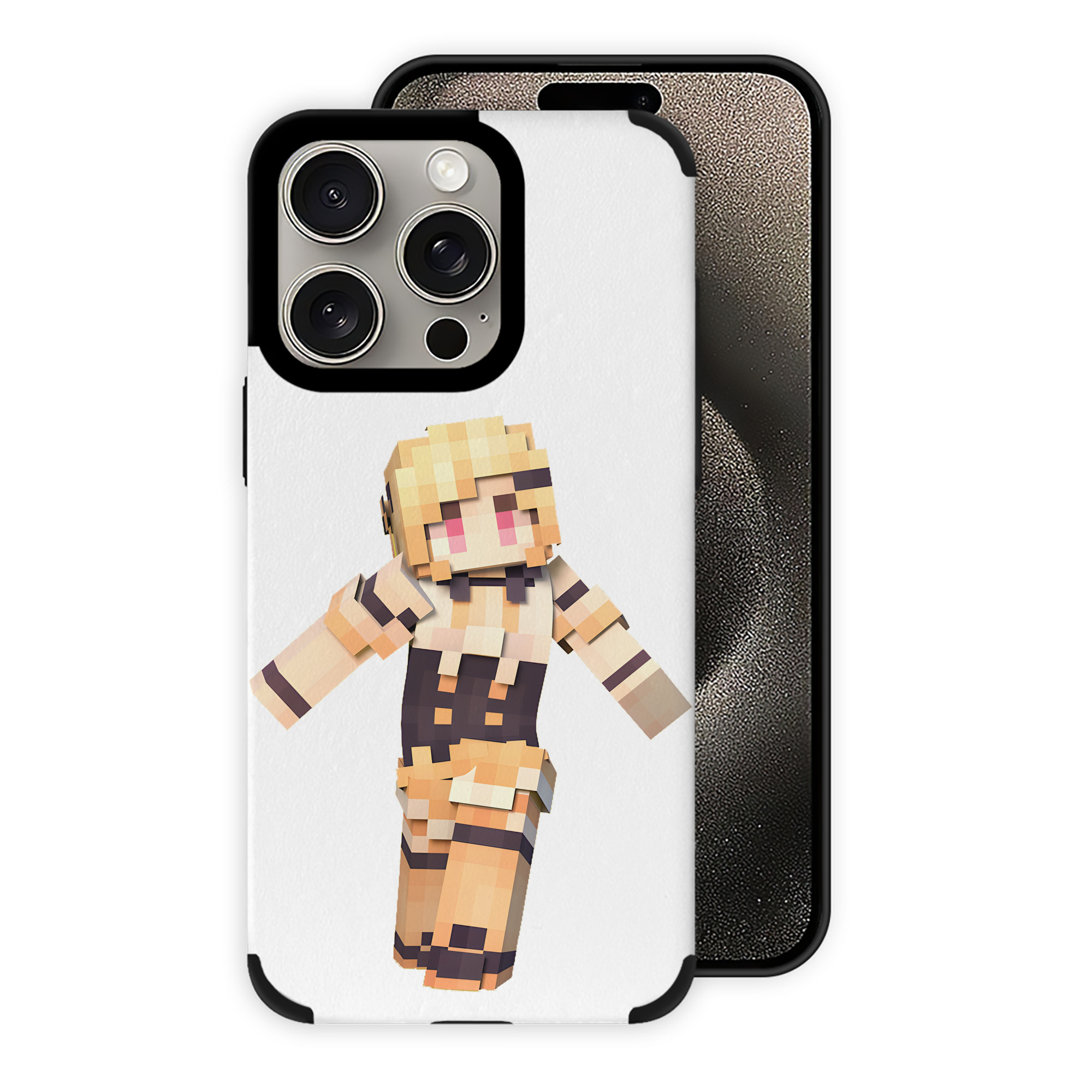 （画像用） マインクラフト ブロックの世界 Minecraft MC Block world 【iPhone15ProMax対応】 PUレザー スマホケース 耐衝撃＆黄変防止