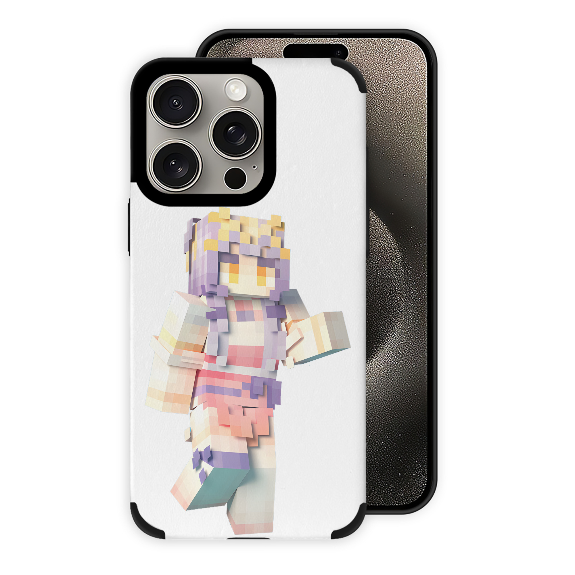 （画像用） マインクラフト ブロックの世界 Minecraft MC Block world 【iPhone15ProMax対応】 PUレザー スマホケース 耐衝撃＆黄変防止