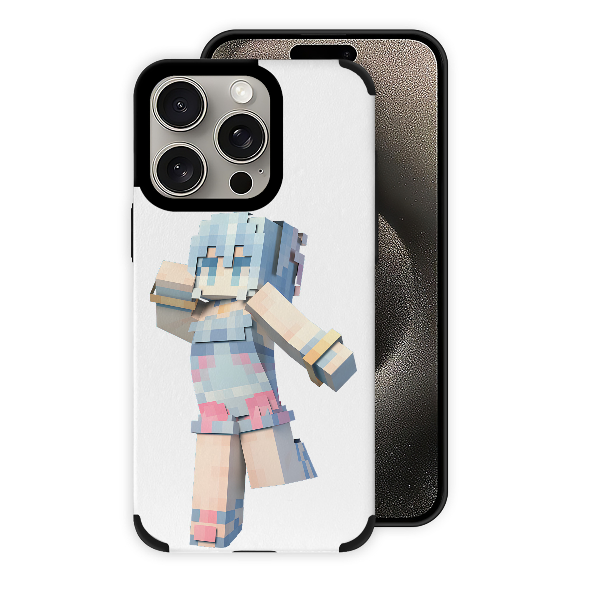 （画像用） マインクラフト ブロックの世界 Minecraft MC Block world 【iPhone15ProMax対応】 PUレザー スマホケース 耐衝撃＆黄変防止