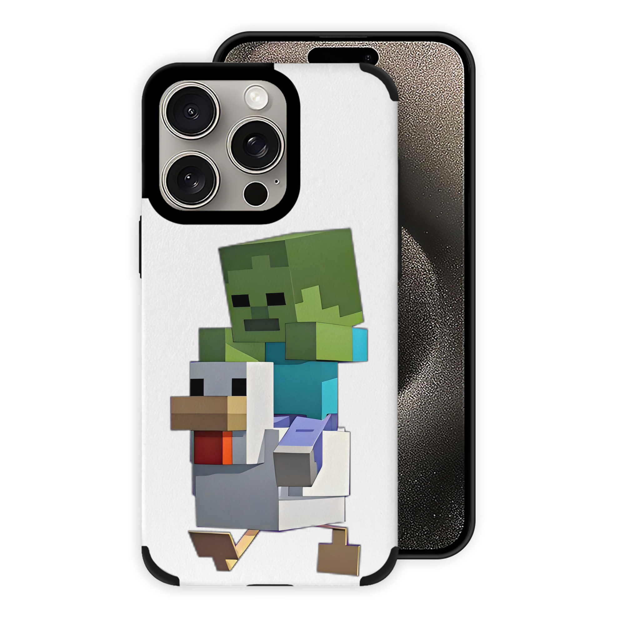 （画像用） マインクラフト ブロックの世界 Minecraft MC Block world 【iPhone15ProMax対応】 PUレザー スマホケース 耐衝撃＆黄変防止