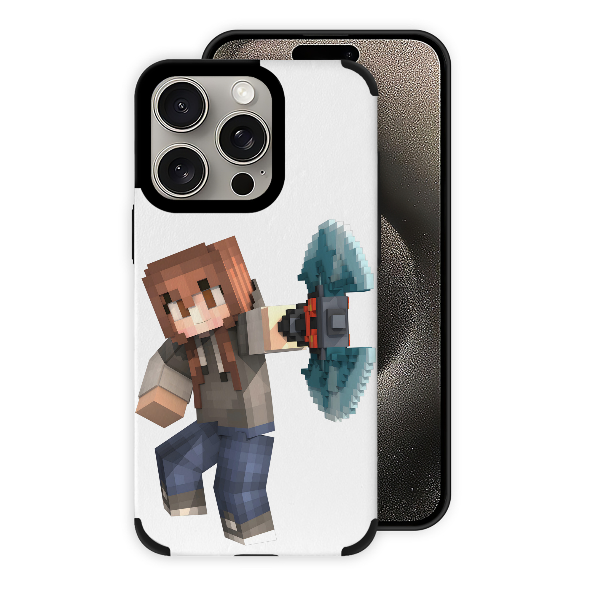 （画像用） マインクラフト ブロックの世界 Minecraft MC Block world 【iPhone15ProMax対応】 PUレザー スマホケース 耐衝撃＆黄変防止