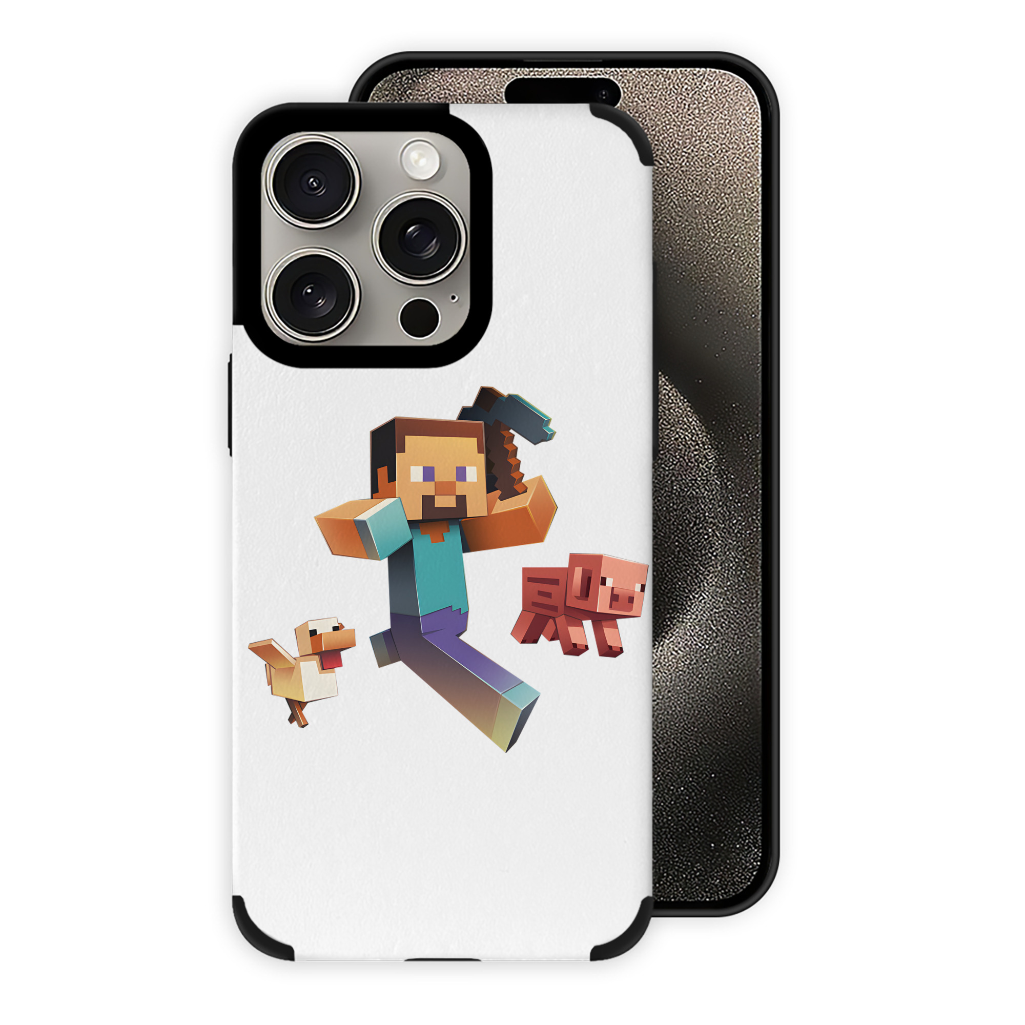 （画像用） マインクラフト ブロックの世界 Minecraft MC Block world 【iPhone15ProMax対応】 PUレザー スマホケース 耐衝撃＆黄変防止