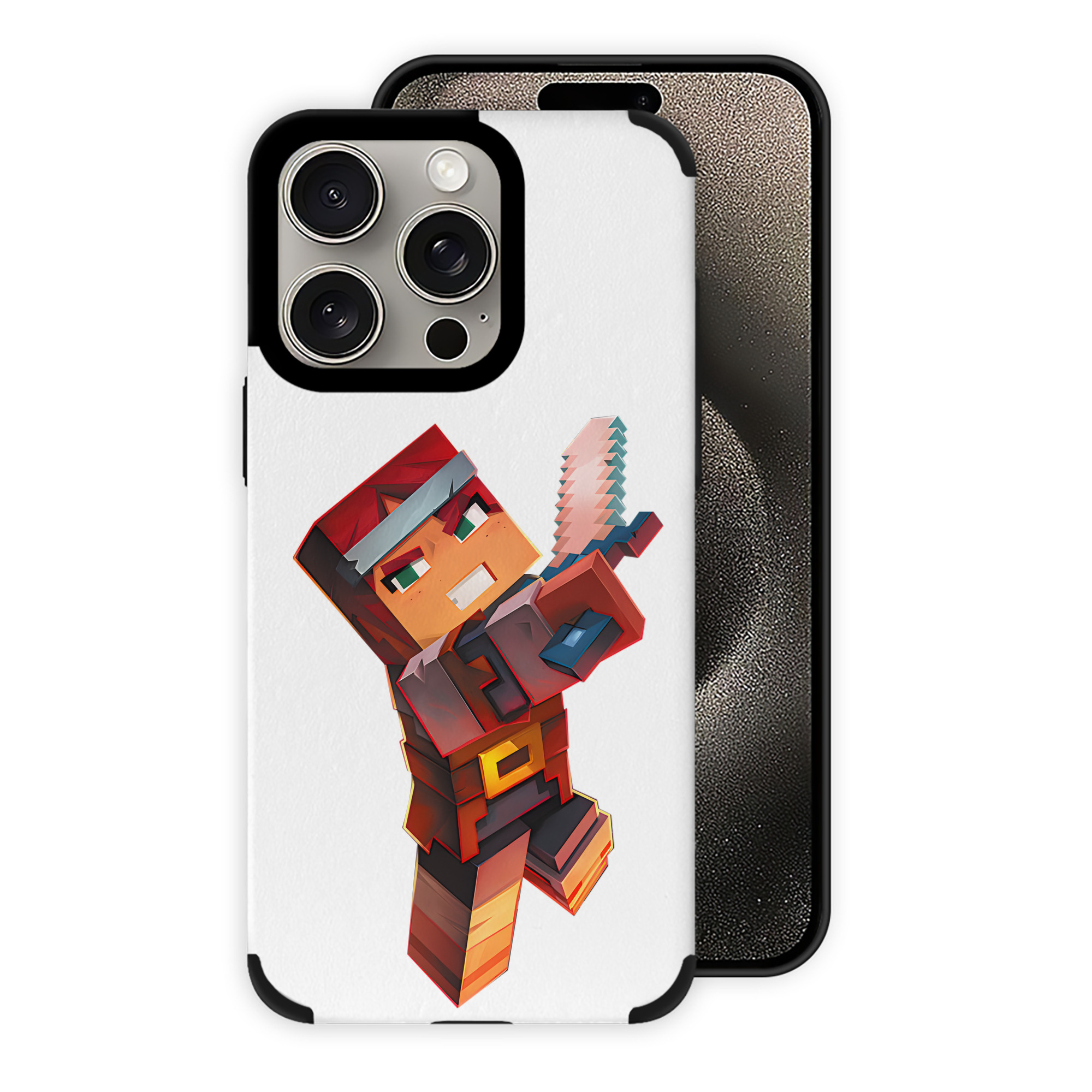 （画像用） マインクラフト ブロックの世界 Minecraft MC Block world 【iPhone15ProMax対応】 PUレザー スマホケース 耐衝撃＆黄変防止