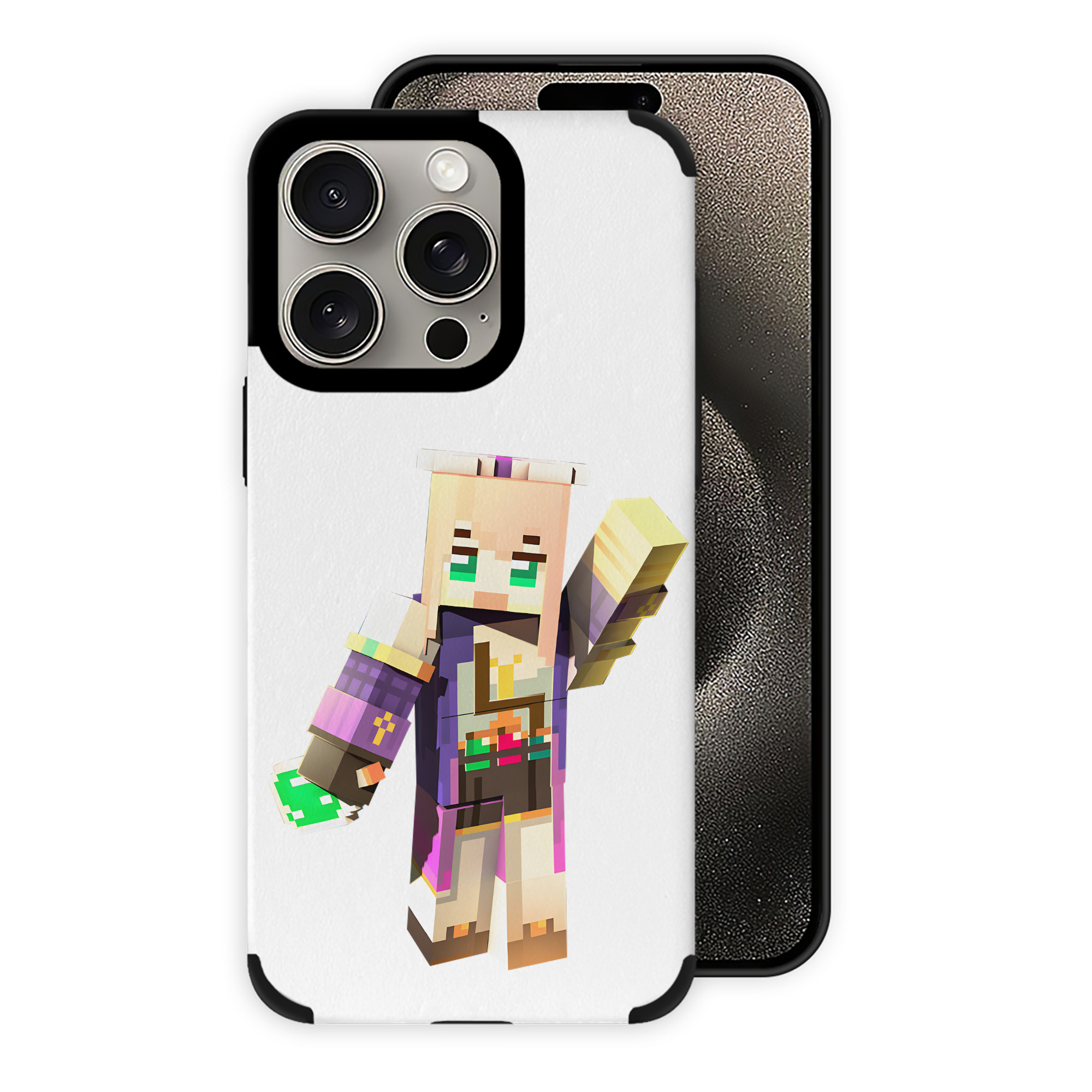 （画像用） マインクラフト ブロックの世界 Minecraft MC Block world 【iPhone15ProMax対応】 PUレザー スマホケース 耐衝撃＆黄変防止