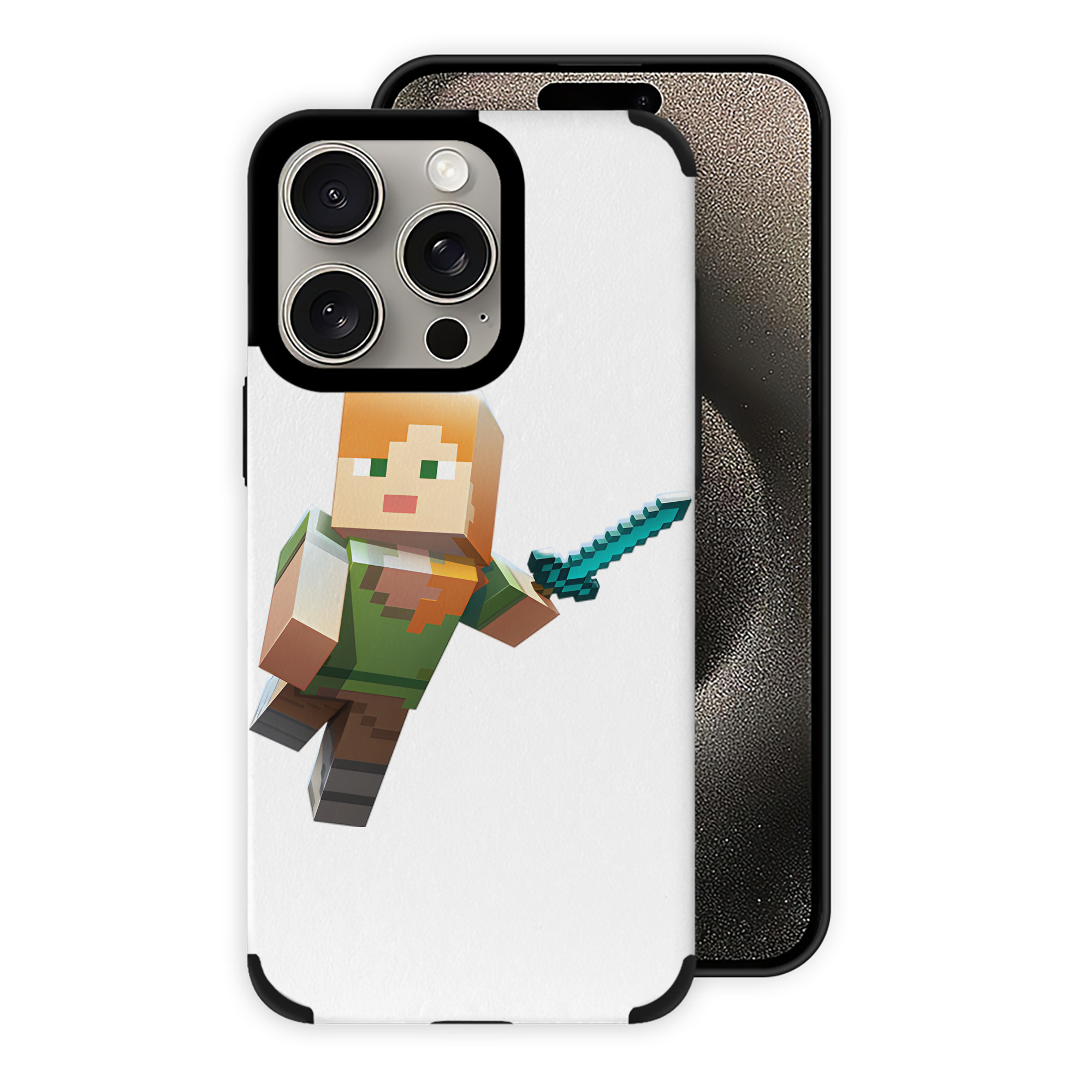 （画像用） マインクラフト ブロックの世界 Minecraft MC Block world 【iPhone15ProMax対応】 PUレザー スマホケース 耐衝撃＆黄変防止