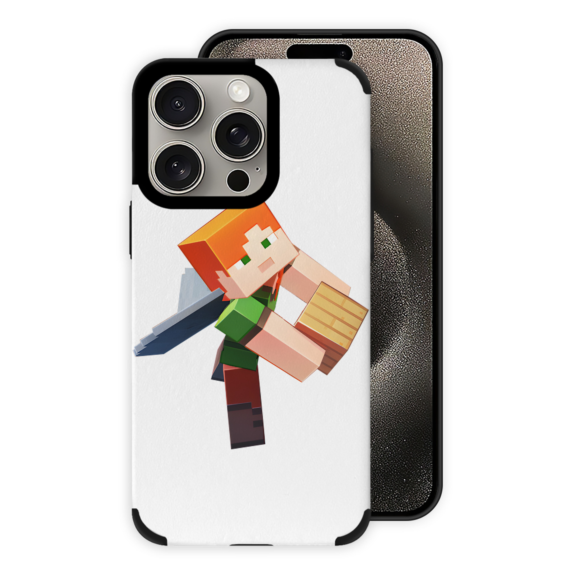 （画像用） マインクラフト ブロックの世界 Minecraft MC Block world 【iPhone15ProMax対応】 PUレザー スマホケース 耐衝撃＆黄変防止