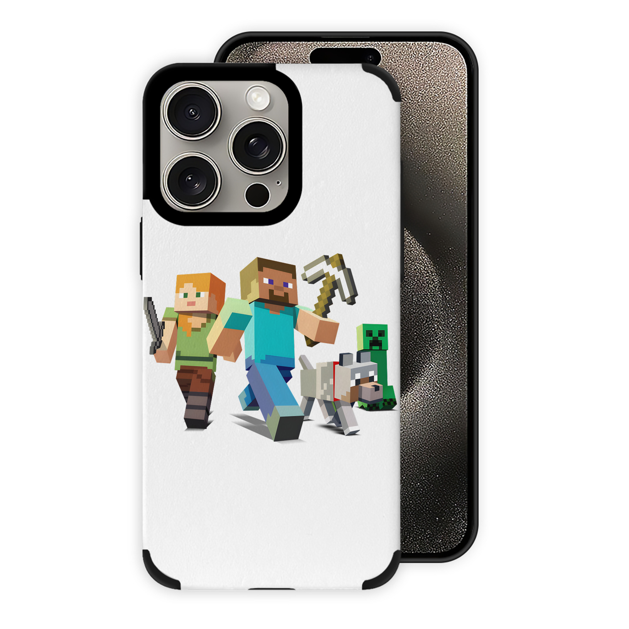 （画像用） マインクラフト ブロックの世界 Minecraft MC Block world 【iPhone15ProMax対応】 PUレザー スマホケース 耐衝撃＆黄変防止