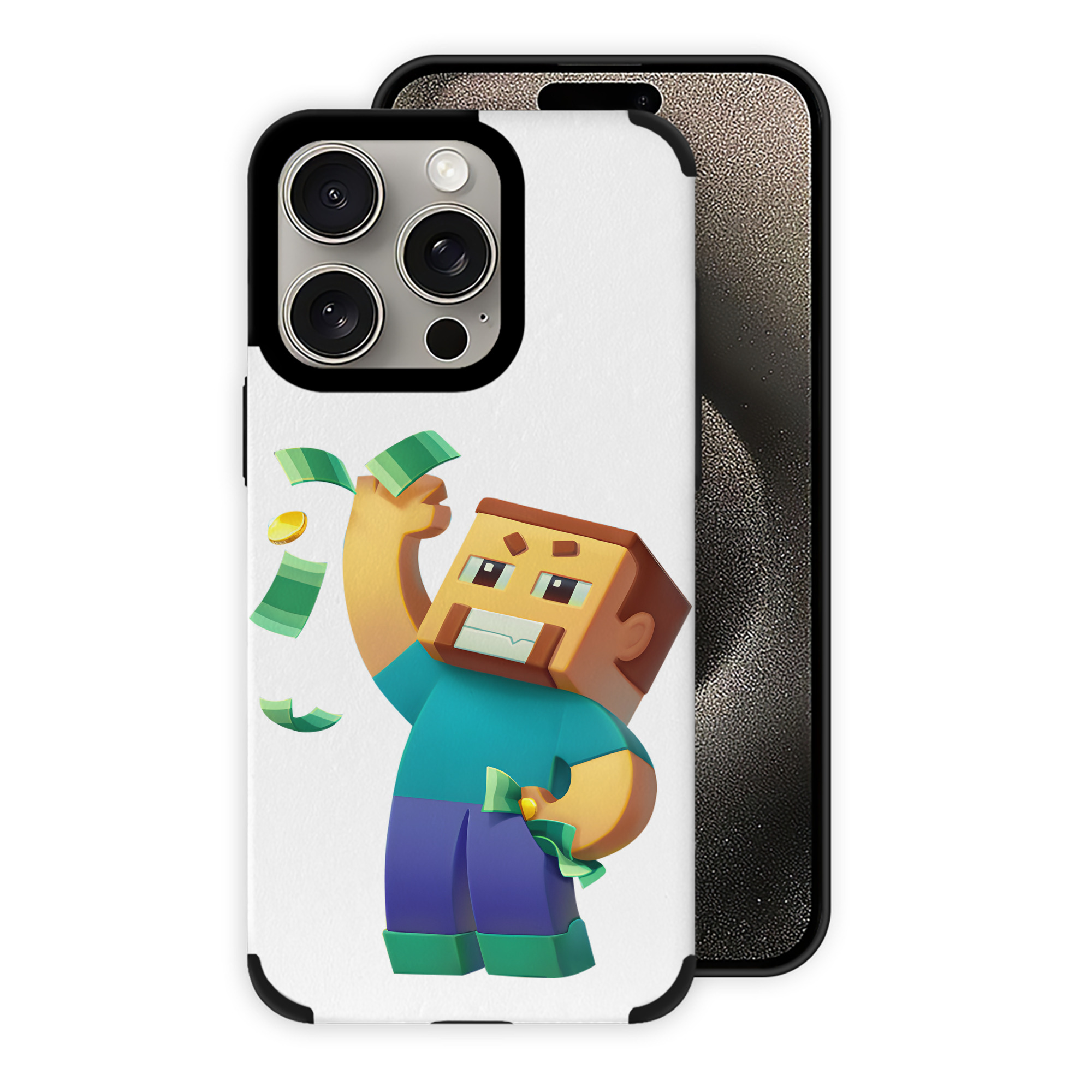 （画像用） マインクラフト ブロックの世界 Minecraft MC Block world 【iPhone15ProMax対応】 PUレザー スマホケース 耐衝撃＆黄変防止