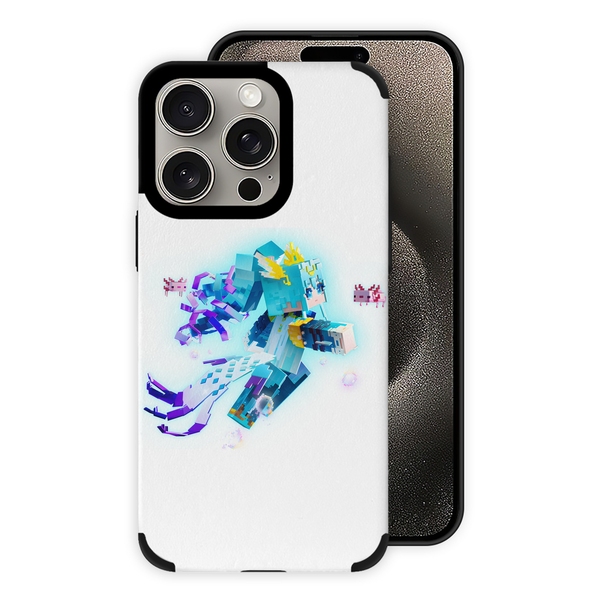 マインクラフト ブロックの世界 Minecraft MC Block world 【iPhone15ProMax対応】 PUレザー スマホケース 耐衝撃＆黄変防止