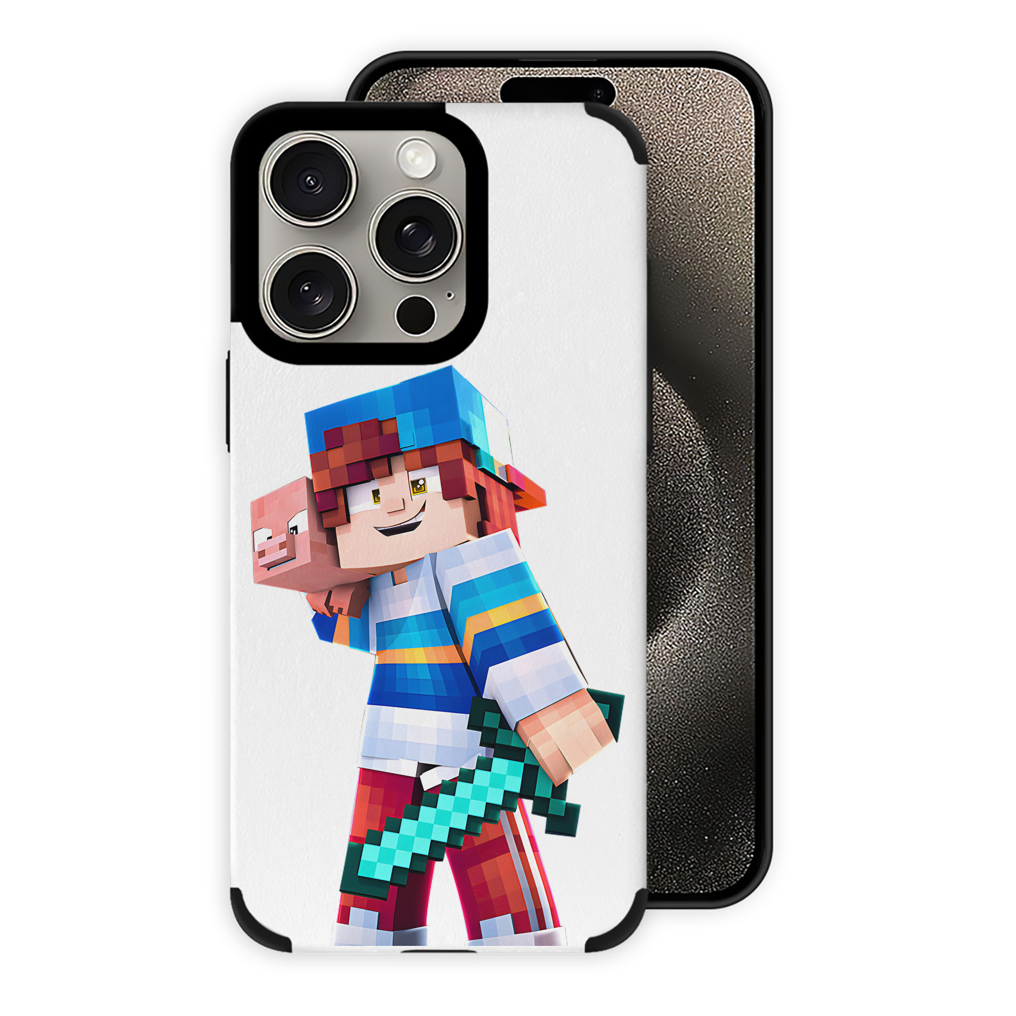 （画像用） マインクラフト ブロックの世界 Minecraft MC Block world 【iPhone15ProMax対応】 PUレザー スマホケース 耐衝撃＆黄変防止