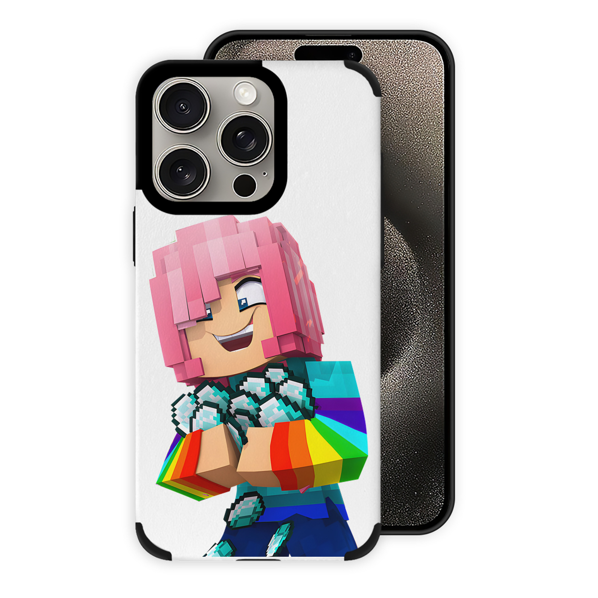 （画像用） マインクラフト ブロックの世界 Minecraft MC Block world 【iPhone15ProMax対応】 PUレザー スマホケース 耐衝撃＆黄変防止