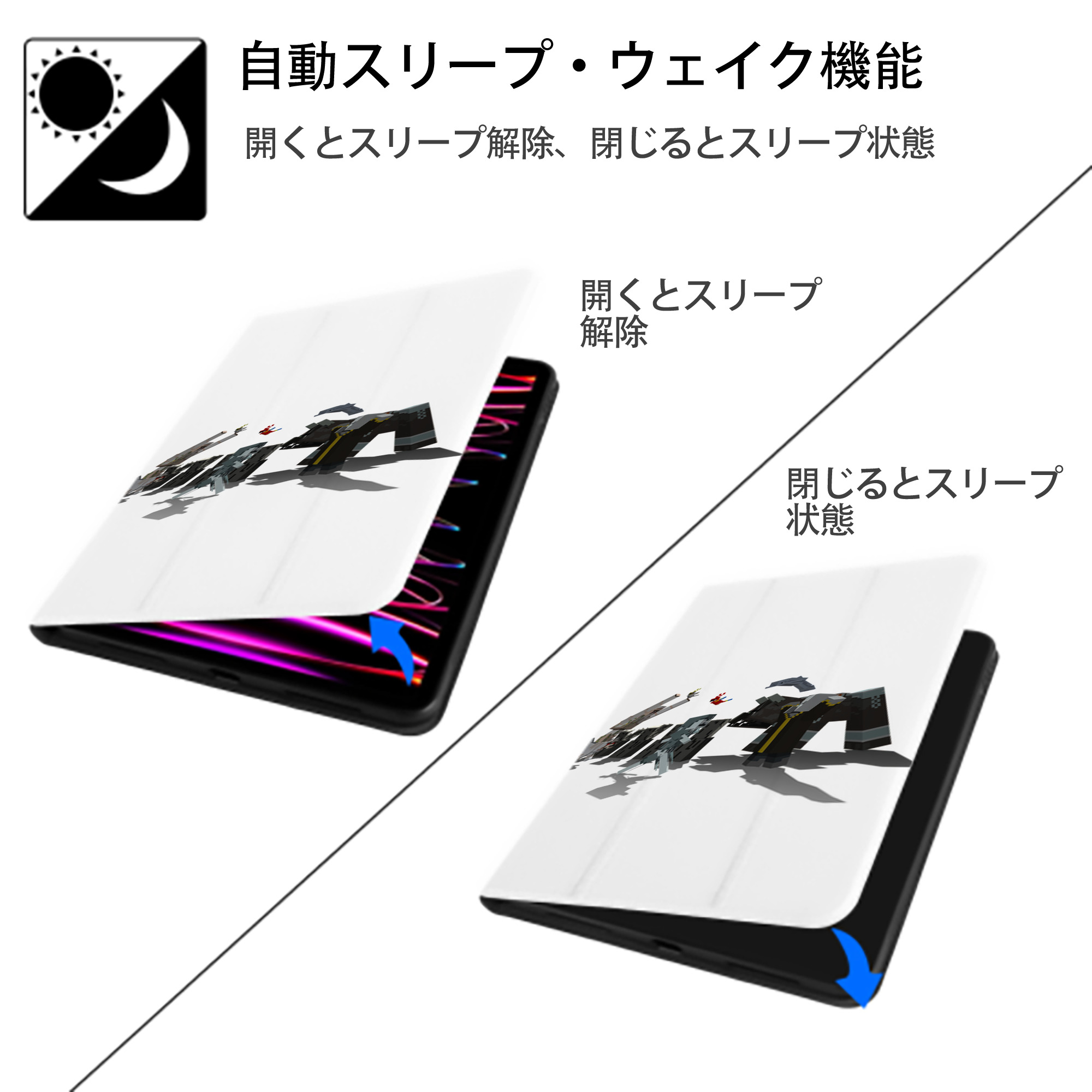 マインクラフト ブロックの世界 Minecraft MC Block world IPad ケース ペン収納付き 三つ折りスタンド PUレザー×シリコン 対応機種9.5/10.5/10.9インチ