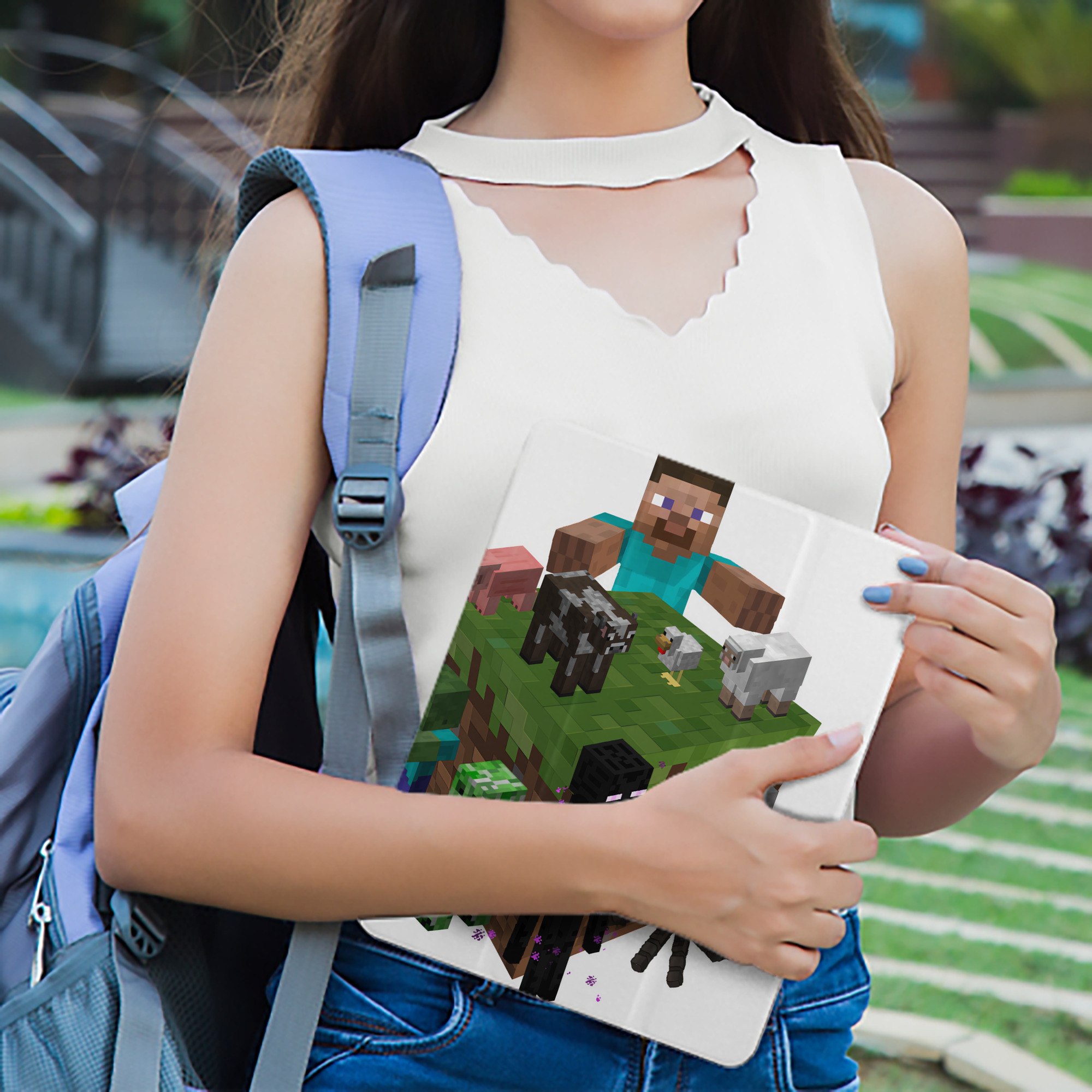 マインクラフト ブロックの世界 Minecraft MC Block world IPad ケース ペン収納付き 三つ折りスタンド PUレザー×シリコン 対応機種9.5/10.5/10.9インチ