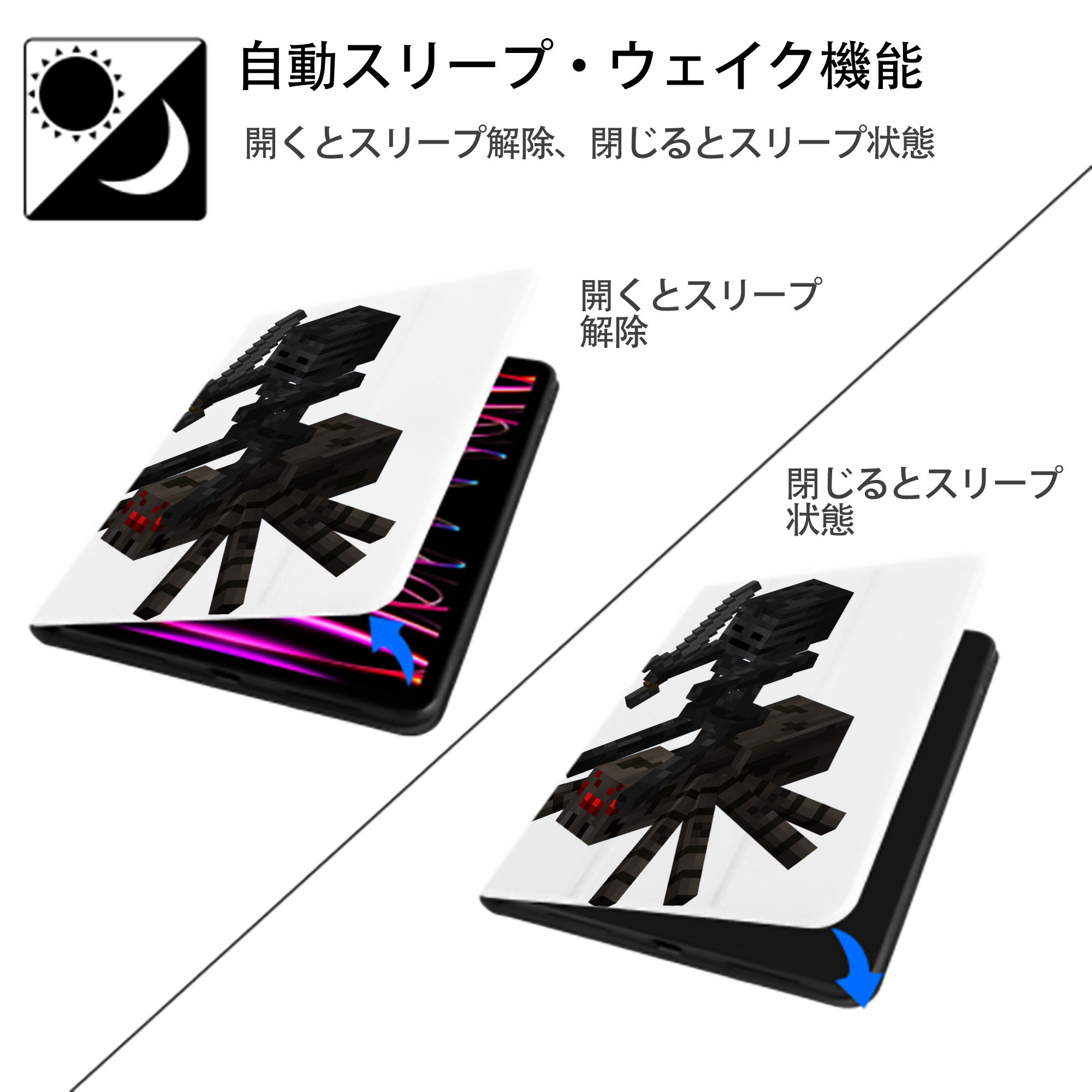 マインクラフト ブロックの世界 Minecraft MC Block world IPad ケース ペン収納付き 三つ折りスタンド PUレザー×シリコン 対応機種9.5/10.5/10.9インチ