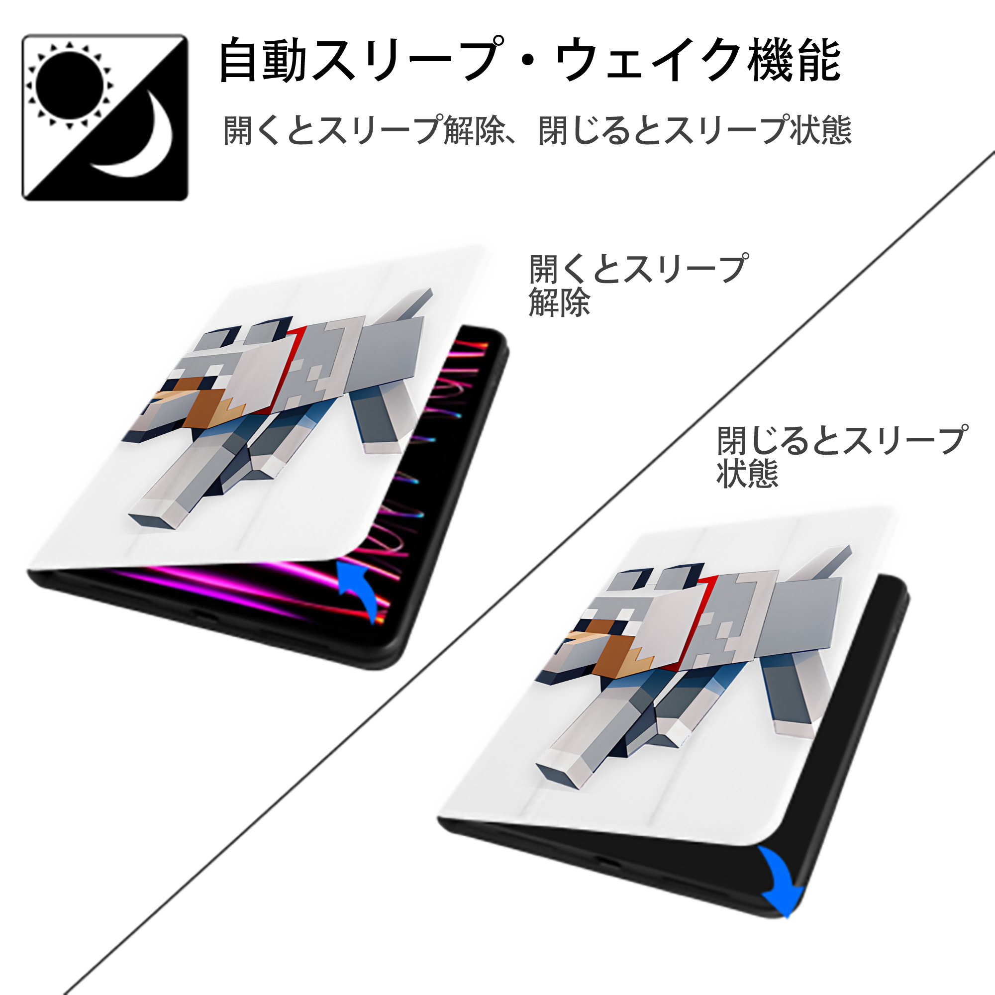 マインクラフト ブロックの世界 Minecraft MC Block world IPad ケース ペン収納付き 三つ折りスタンド PUレザー×シリコン 対応機種9.5/10.5/10.9インチ