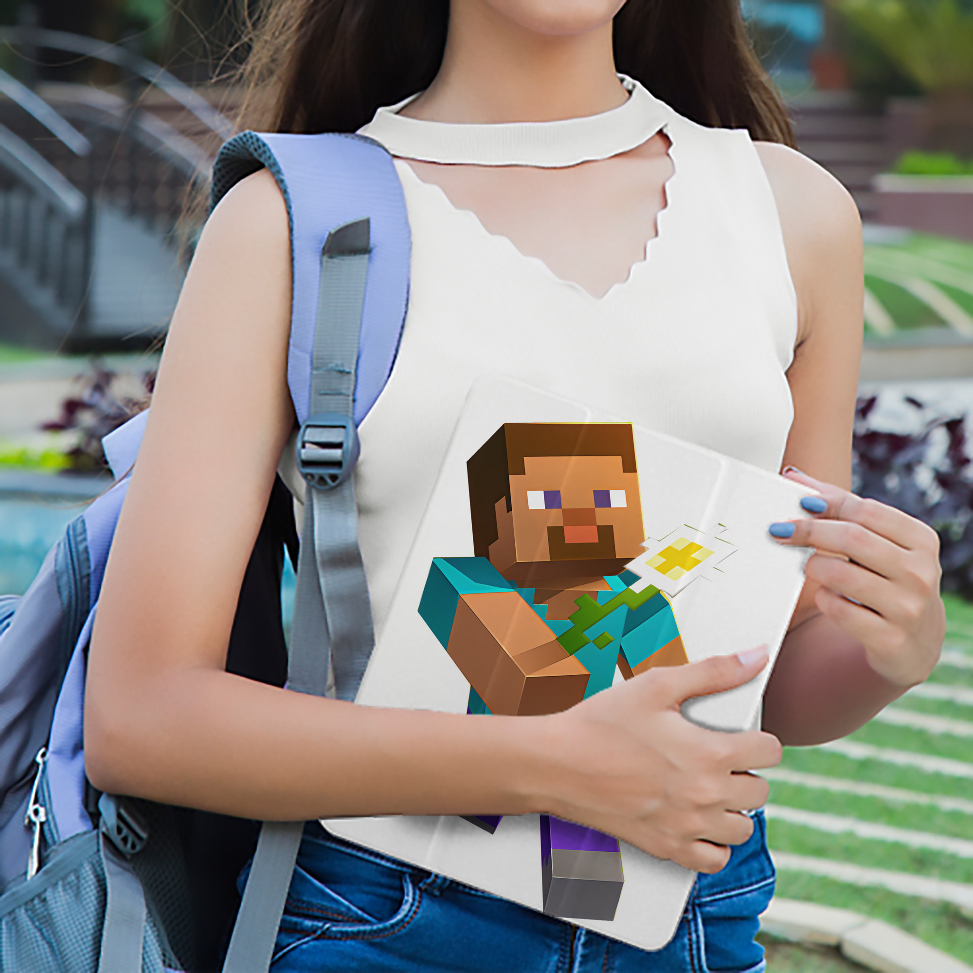 マインクラフト ブロックの世界 Minecraft MC Block world IPad ケース ペン収納付き 三つ折りスタンド PUレザー×シリコン 対応機種9.5/10.5/10.9インチ